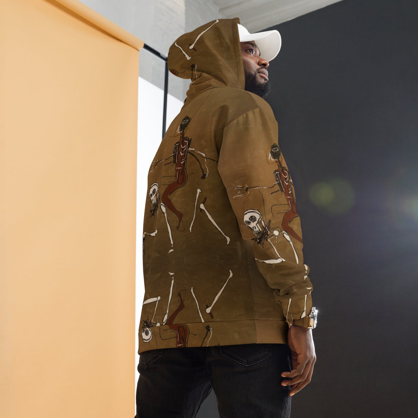 Jean-Michel Basquiat "Riding With Death" Artwork All Over Printed Brown Sweatshirt Hoodie Scattered Streetwear