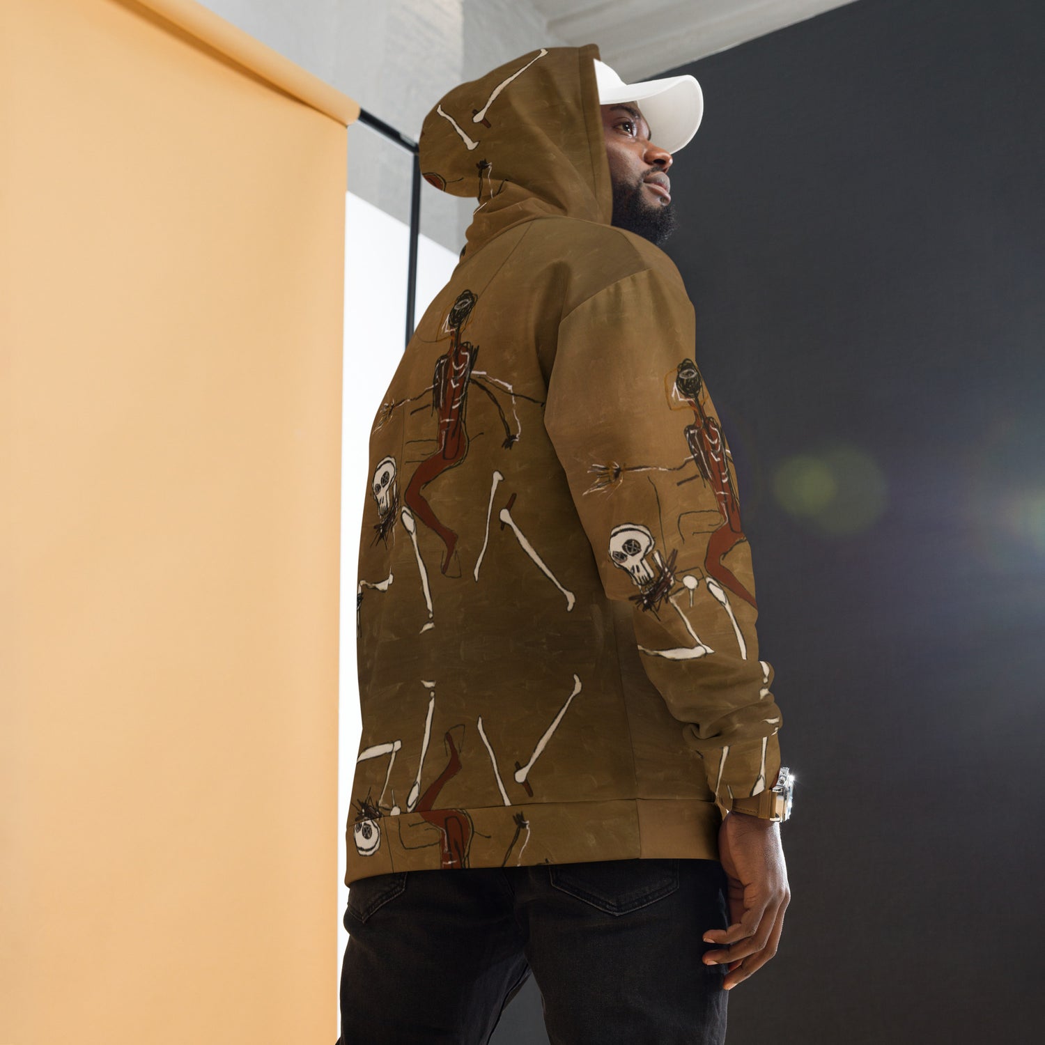 Jean-Michel Basquiat "Riding With Death" Artwork All Over Printed Brown Sweatshirt Hoodie Scattered Streetwear