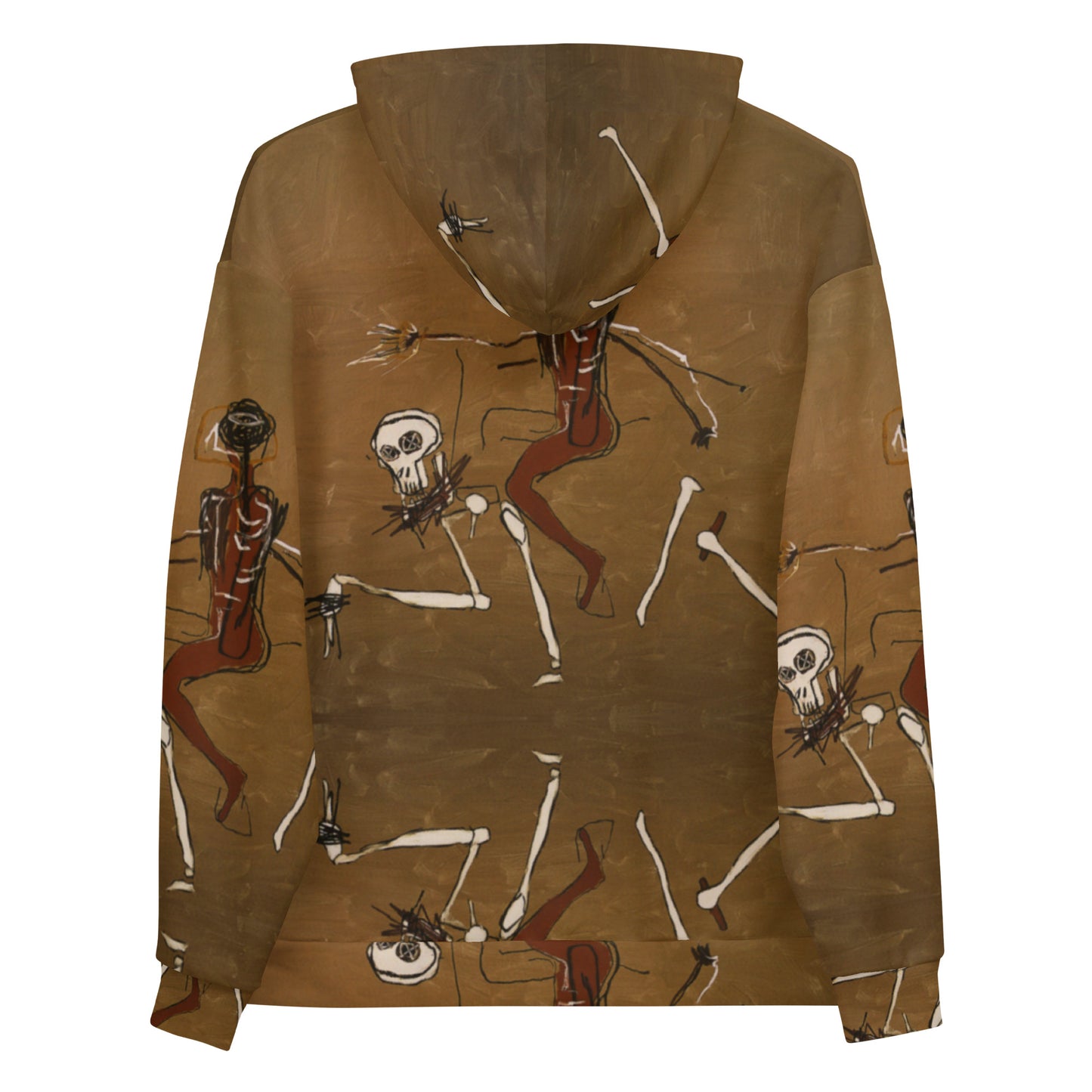 Jean-Michel Basquiat "Riding With Death" Artwork All Over Printed Brown Sweatshirt Hoodie Scattered Streetwear