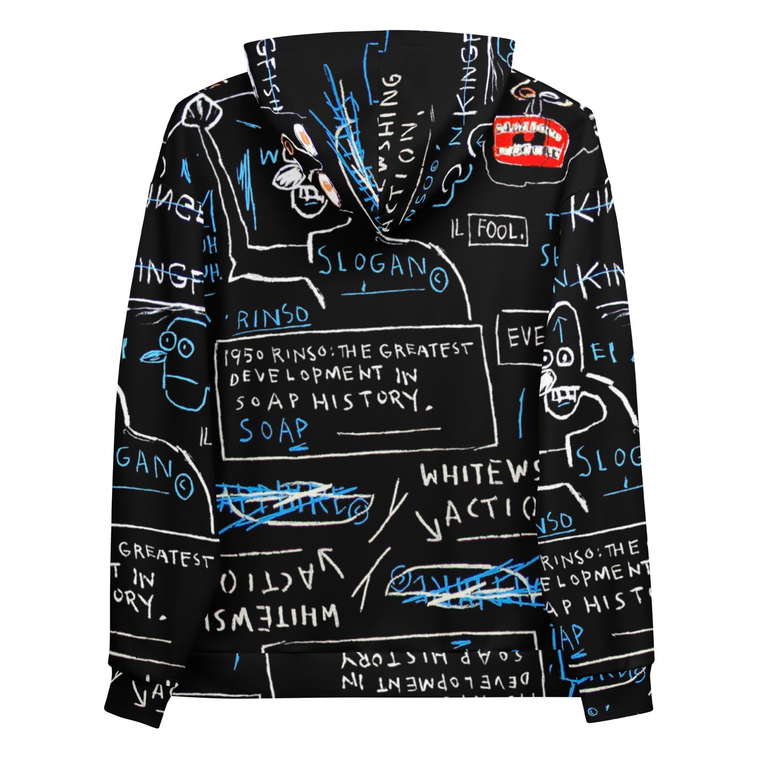 Jean-Michel Basquiat "Rinso" Artwork All Over Printed Black and Blue Sweatshirt Hoodie Scattered Streetwear
