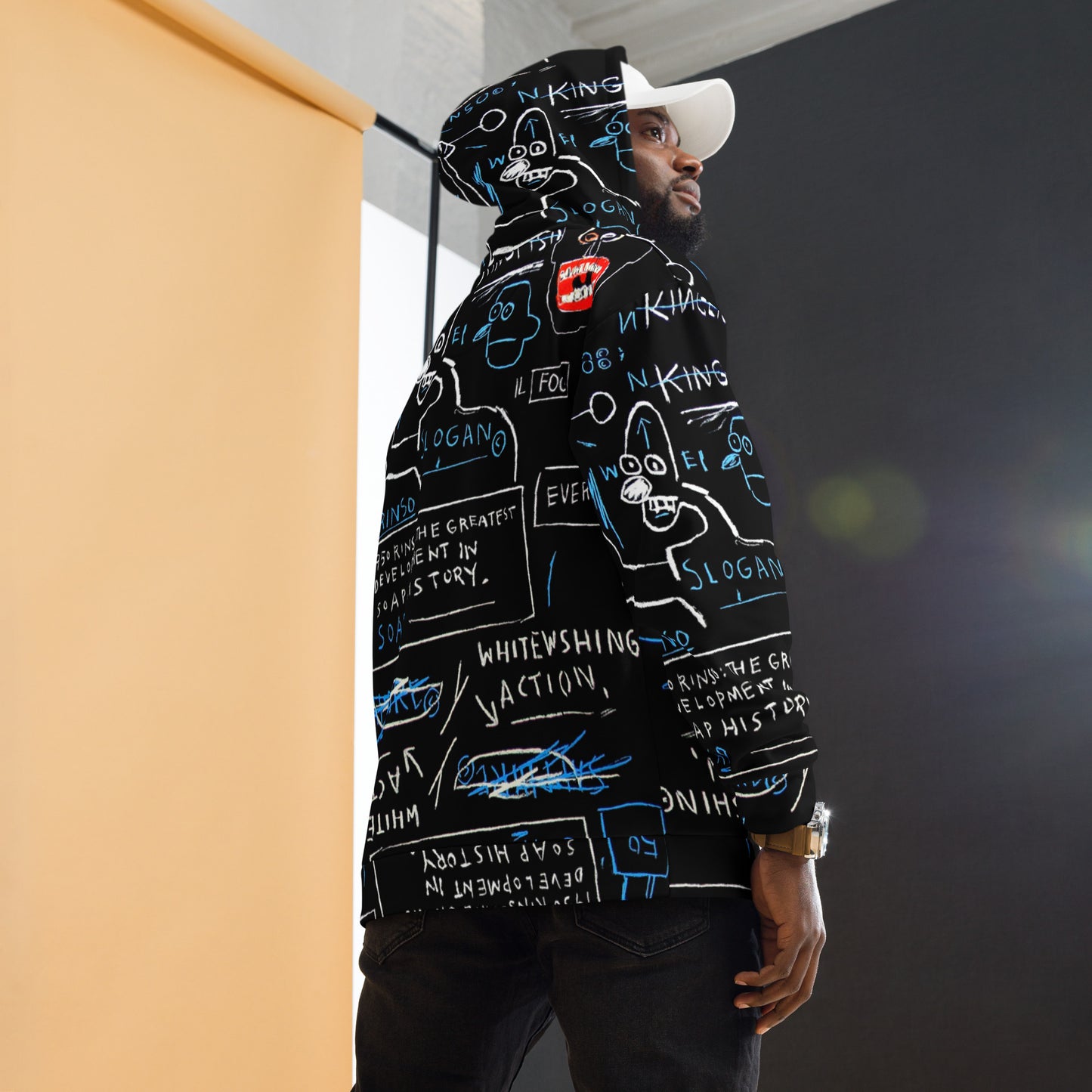 Jean-Michel Basquiat "Rinso" Artwork All Over Printed Black and Blue Sweatshirt Hoodie Scattered Streetwear