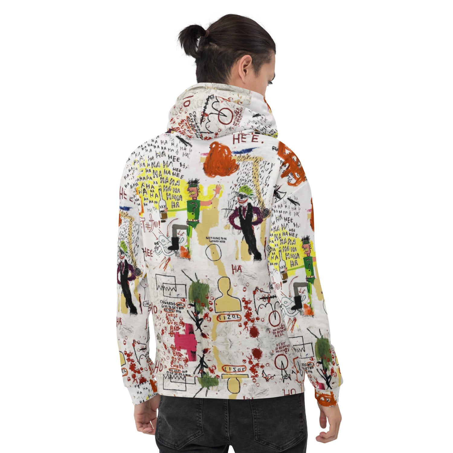 Jean-Michel Basquiat "Riddle Me This Batman" Artwork All Over Printed White Sweatshirt Hoodie Scattered Streetwear