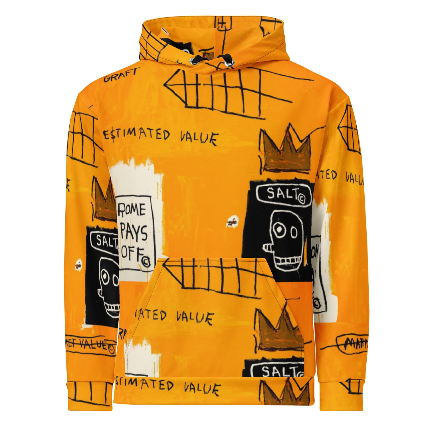 Jean-Michel Basquiat "Rome Pays Off" Artwork Printed Sweatshirt Orange Hoodie Scattered Streetwear