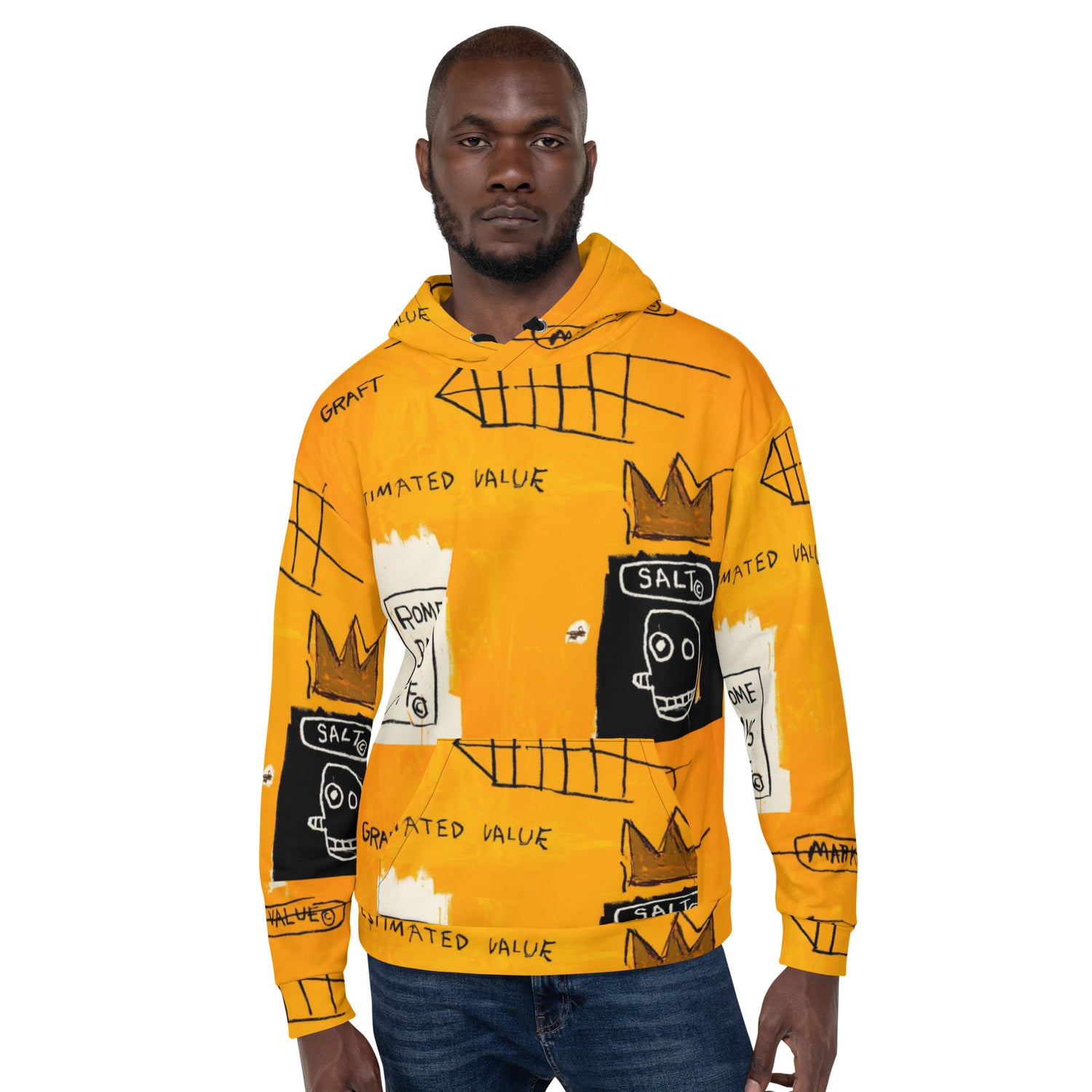 Jean-Michel Basquiat "Rome Pays Off" Artwork Printed Sweatshirt Orange Hoodie Scattered Streetwear