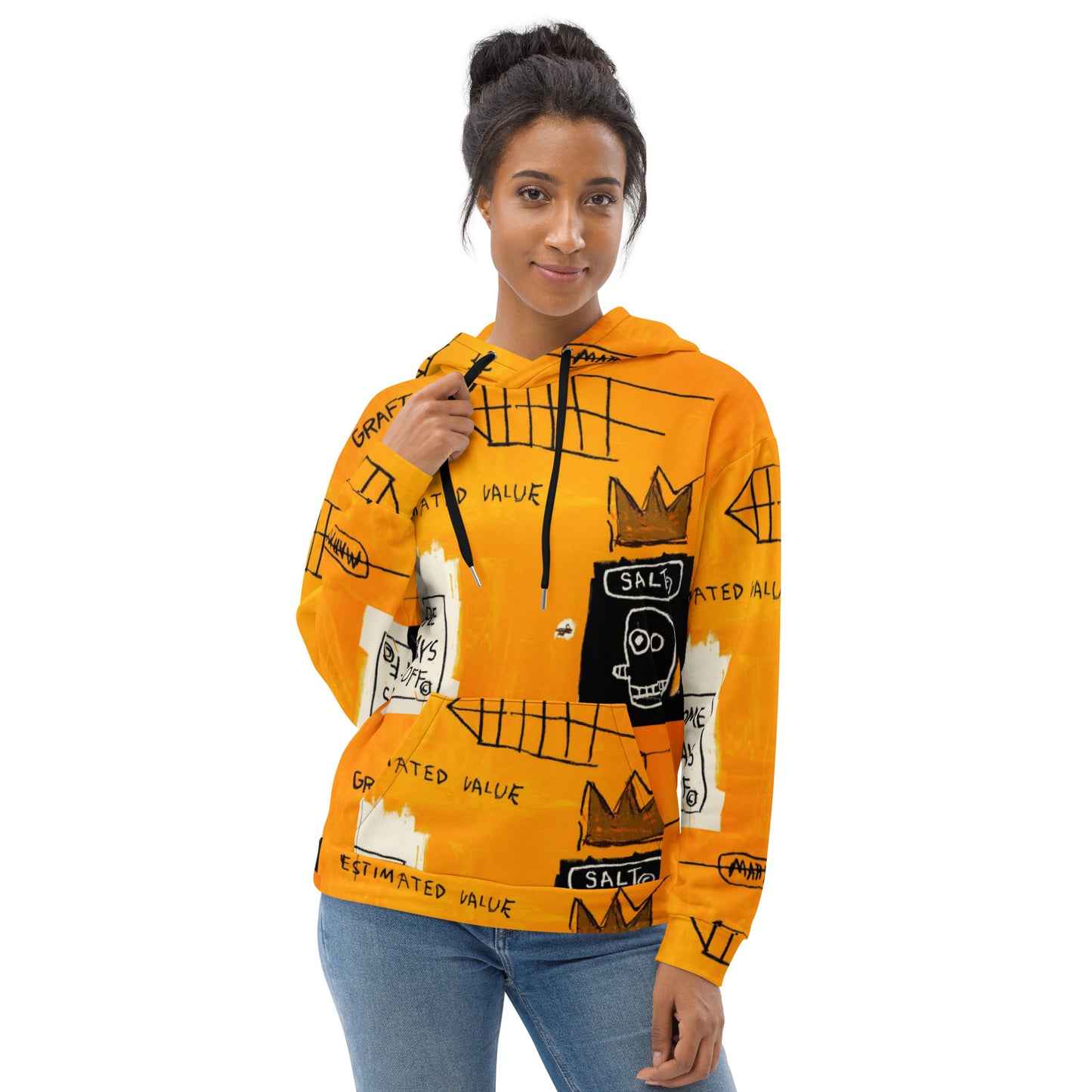 Jean-Michel Basquiat "Rome Pays Off" Artwork Printed Sweatshirt Orange Hoodie Scattered Streetwear