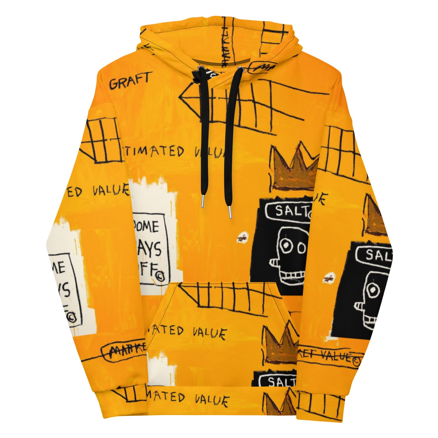 Jean-Michel Basquiat "Rome Pays Off" Artwork Printed Sweatshirt Orange Hoodie Scattered Streetwear