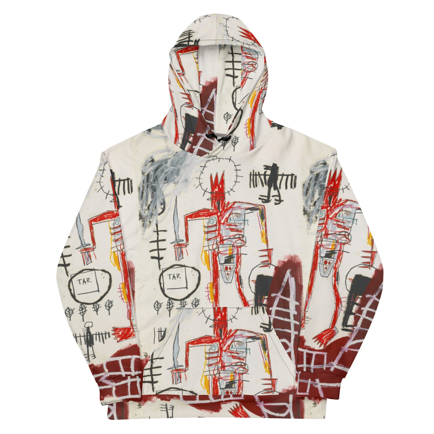 Jean-Michel Basquiat "Untitled" Artwork All Over Printed White and Red Sweatshirt Hoodie Scattered Streetwear