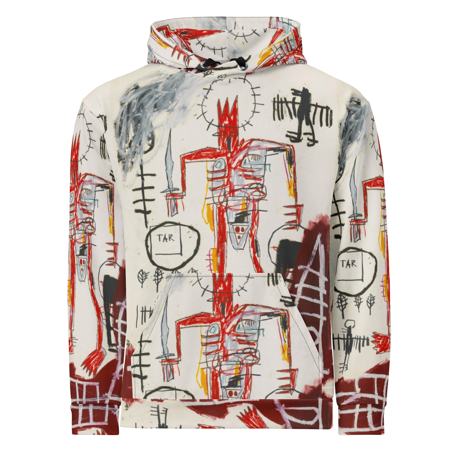 Jean-Michel Basquiat "Untitled" Artwork All Over Printed White and Red Sweatshirt Hoodie Scattered Streetwear