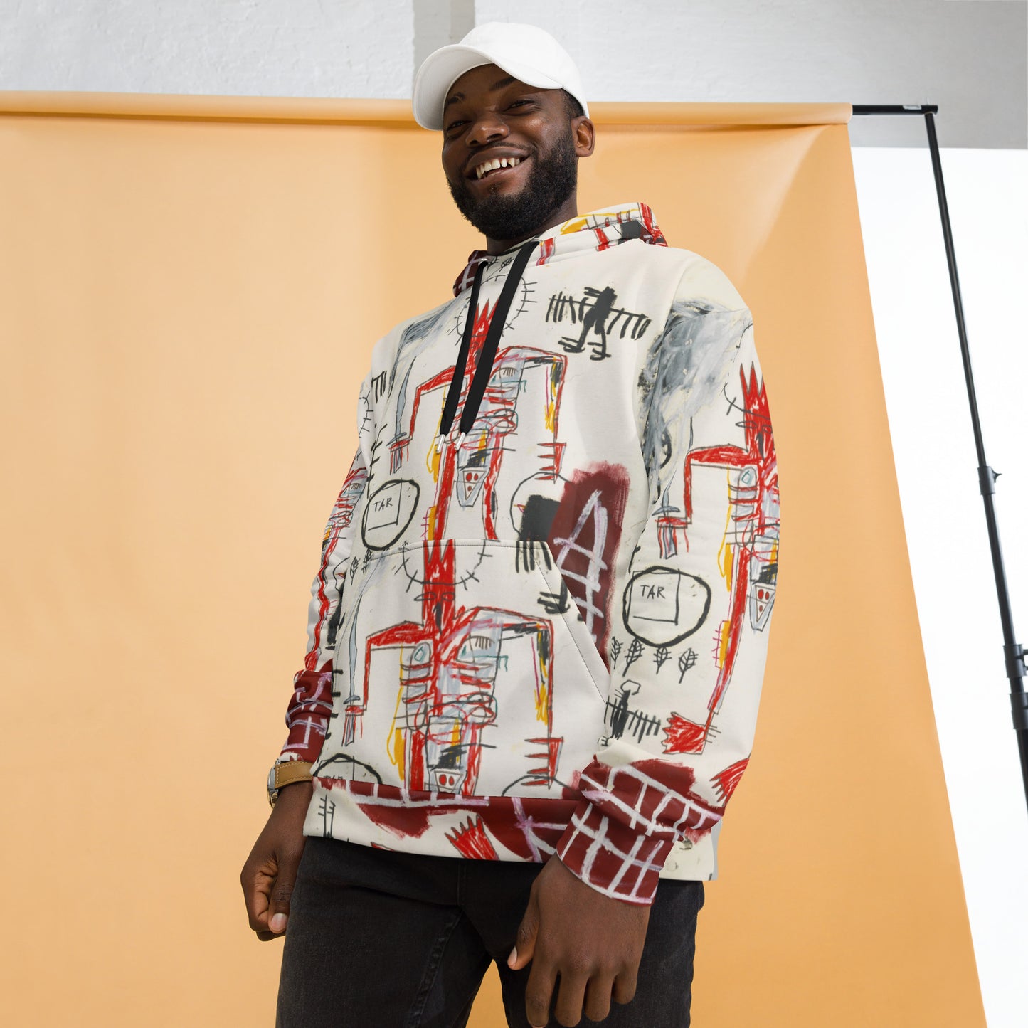Jean-Michel Basquiat "Untitled" Artwork All Over Printed White and Red Sweatshirt Hoodie Scattered Streetwear
