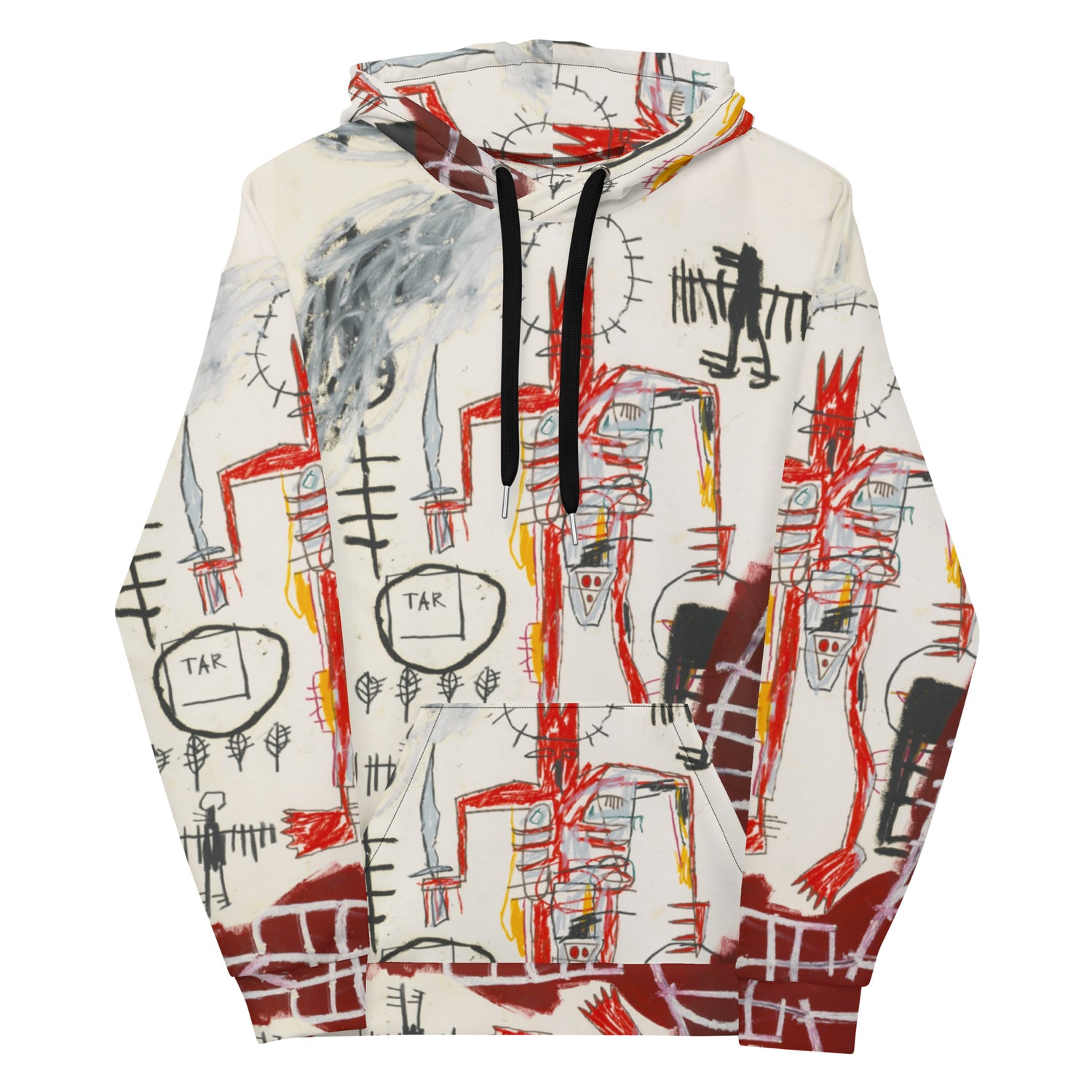 Jean-Michel Basquiat "Untitled" Artwork All Over Printed White and Red Sweatshirt Hoodie Scattered Streetwear