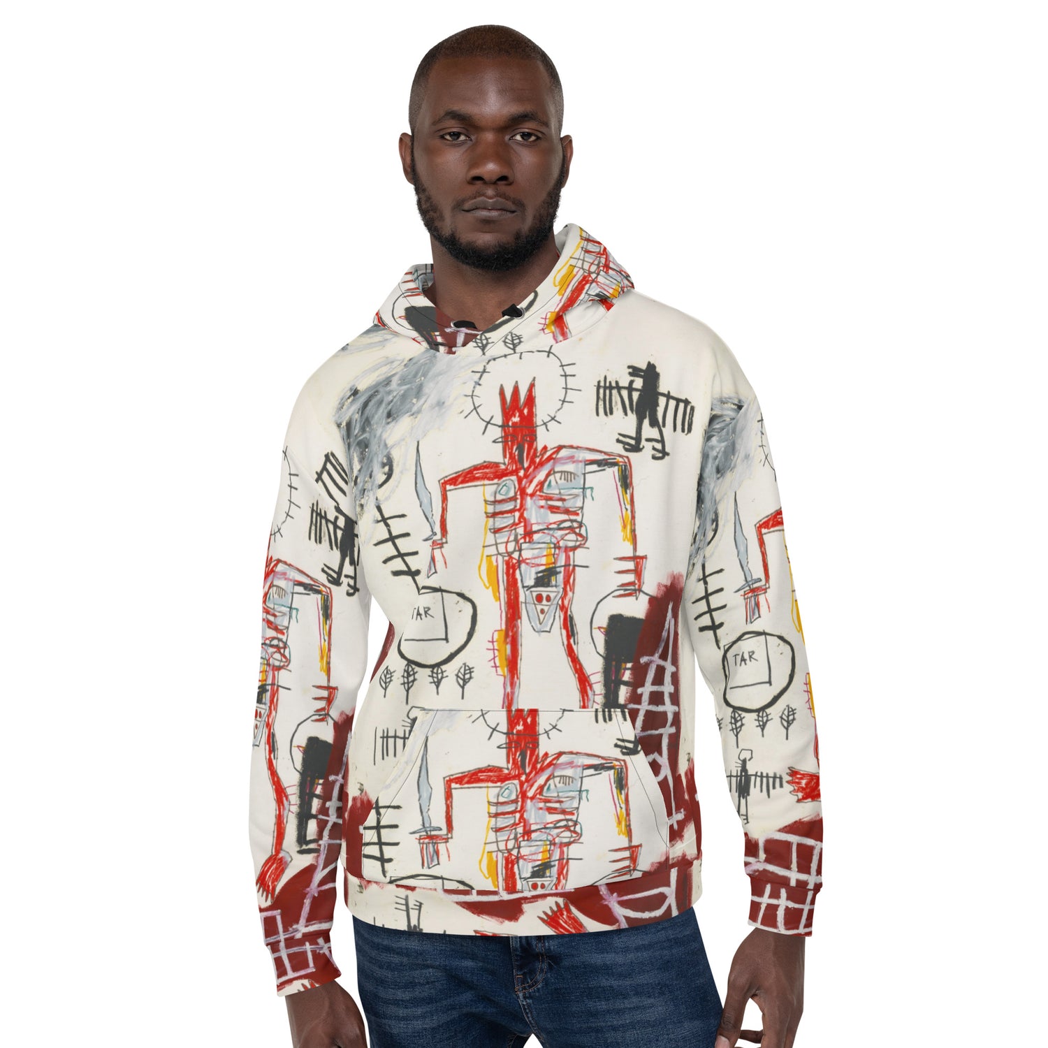 Jean-Michel Basquiat "Untitled" Artwork All Over Printed White and Red Sweatshirt Hoodie Scattered Streetwear