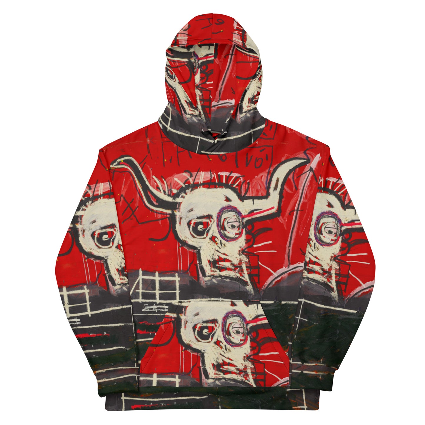 Jean-Michel Basquiat "Cabra" Artwork All Over Printed Red and Black Sweatshirt Hoodie Scattered Streetwear