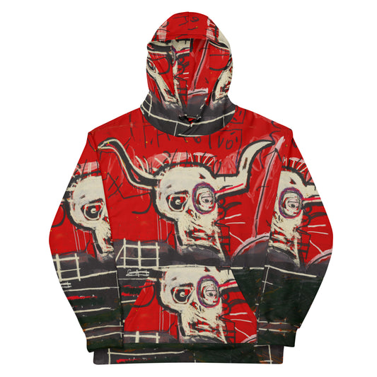 Jean-Michel Basquiat "Cabra" Artwork All Over Printed Red and Black Sweatshirt Hoodie Scattered Streetwear