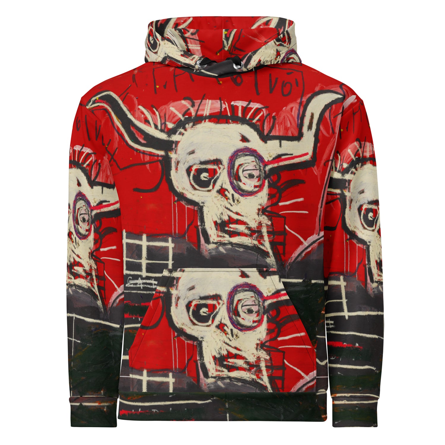 Jean-Michel Basquiat "Cabra" Artwork All Over Printed Red and Black Sweatshirt Hoodie Scattered Streetwear