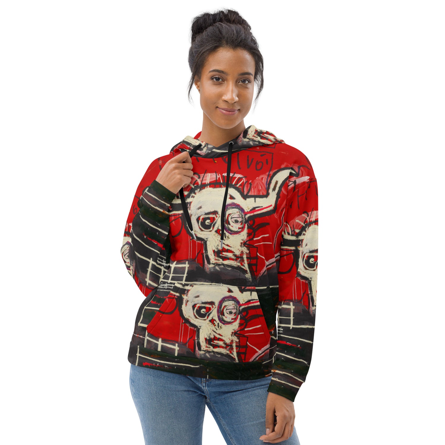 Jean-Michel Basquiat "Cabra" Artwork All Over Printed Red and Black Sweatshirt Hoodie Scattered Streetwear