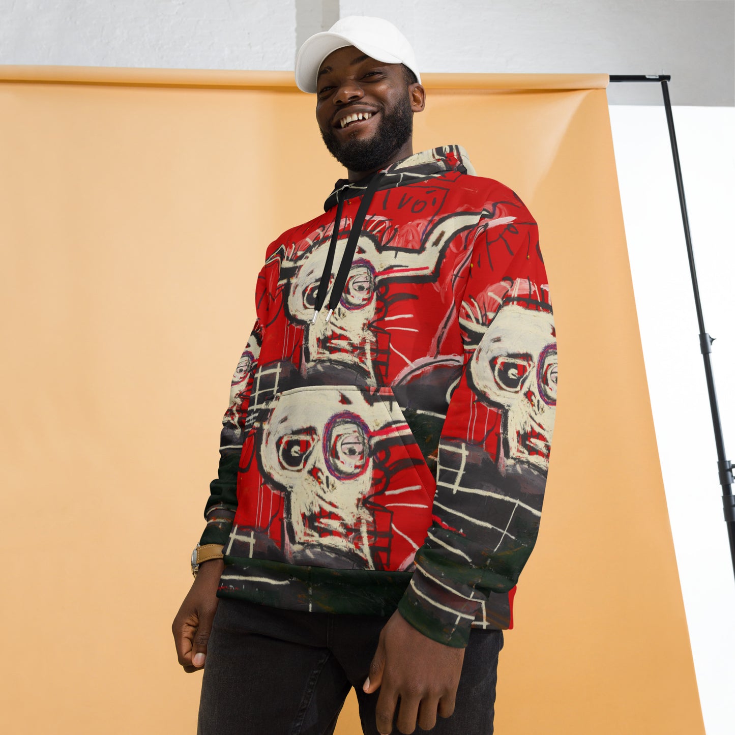 Jean-Michel Basquiat "Cabra" Artwork All Over Printed Red and Black Sweatshirt Hoodie Scattered Streetwear