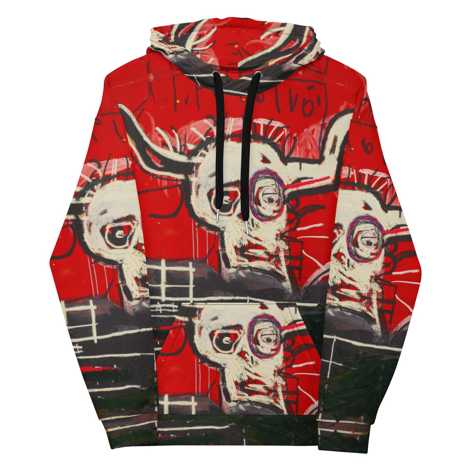 Jean-Michel Basquiat "Cabra" Artwork All Over Printed Red and Black Sweatshirt Hoodie Scattered Streetwear