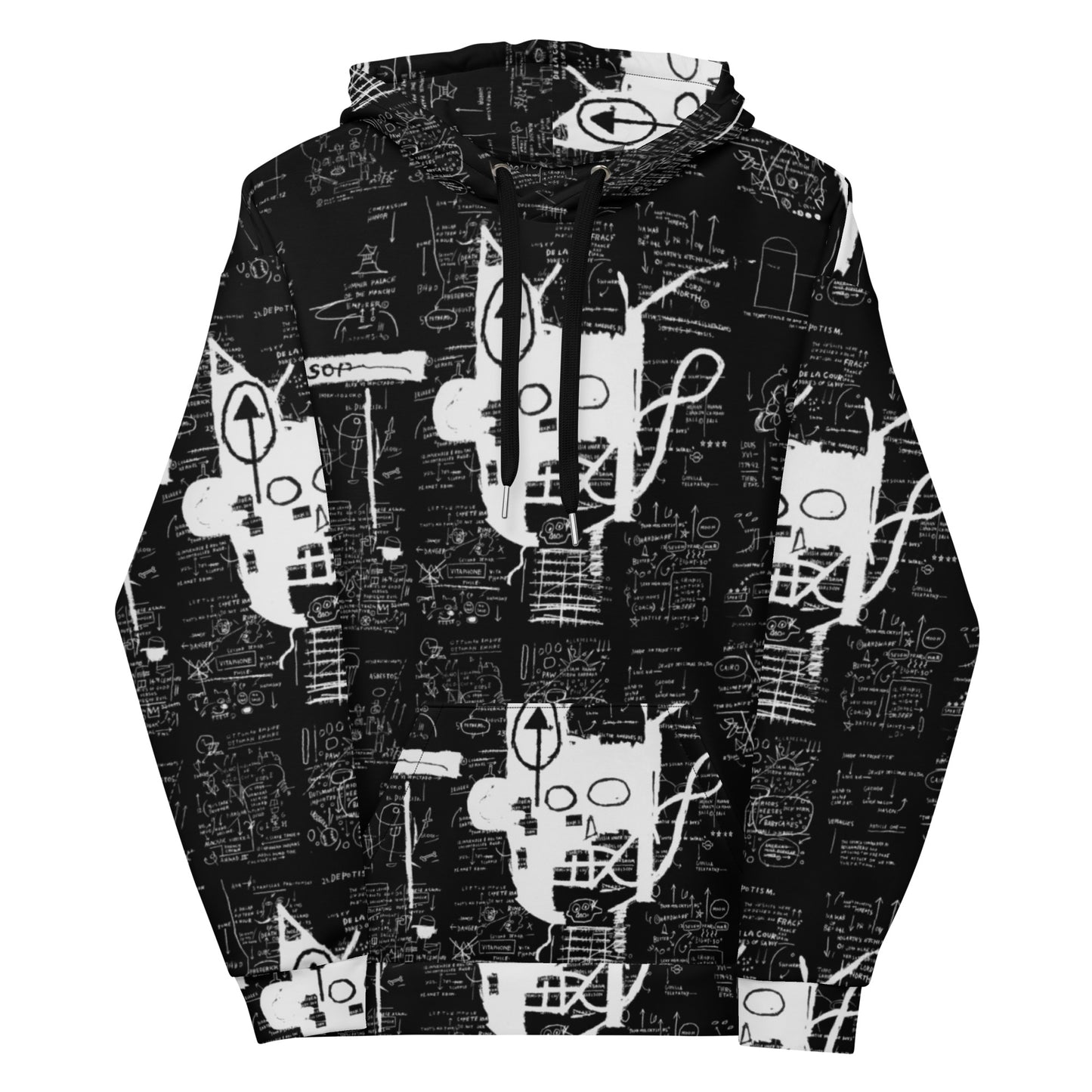 Jean-Michel Basquiat "Untitled" Artwork All Over Printed Black and White Sweatshirt Hoodie Scattered Streetwear