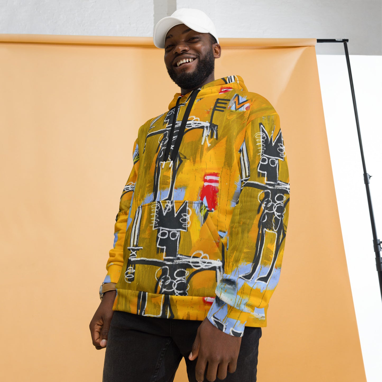 Jean-Michel Basquiat "Julius Caesar on Gold" Artwork All Over Printed Yellow Sweatshirt Hoodie Scattered Streetwear