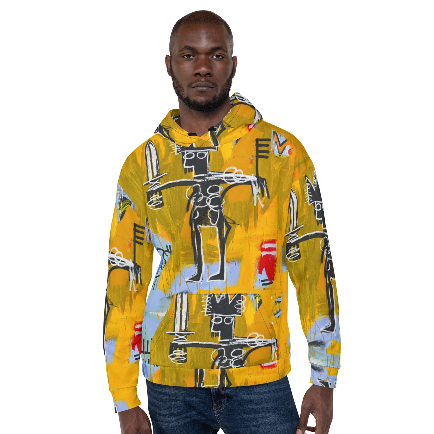 Jean-Michel Basquiat "Julius Caesar on Gold" Artwork All Over Printed Yellow Sweatshirt Hoodie Scattered Streetwear