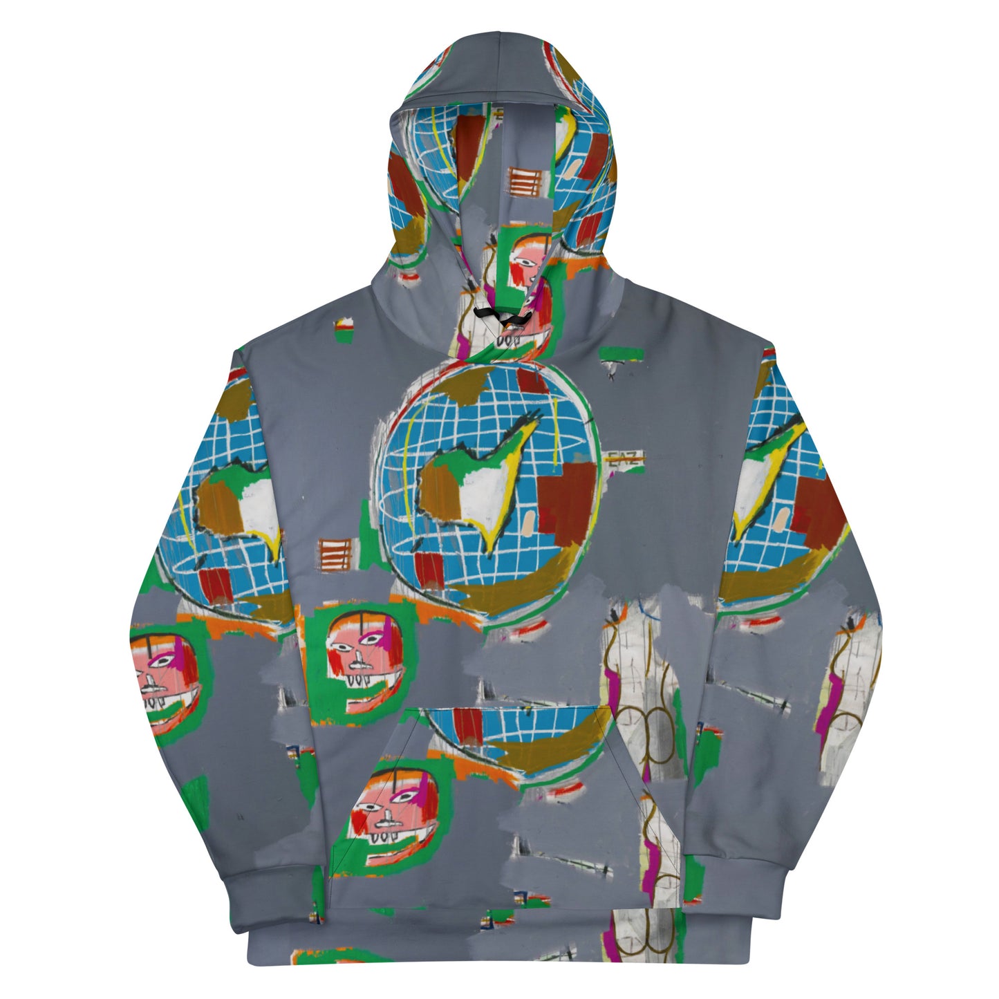 Jean-Michel Basquiat "At Large" Globe Artwork All Over Printed Grey Sweatshirt Hoodie Scattered Streetwear