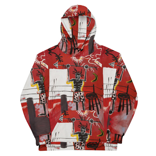 Jean-Michel Basquiat "The Ring" Artwork All Over Printed Red and Black Sweatshirt Hoodie Scattered Streetwear