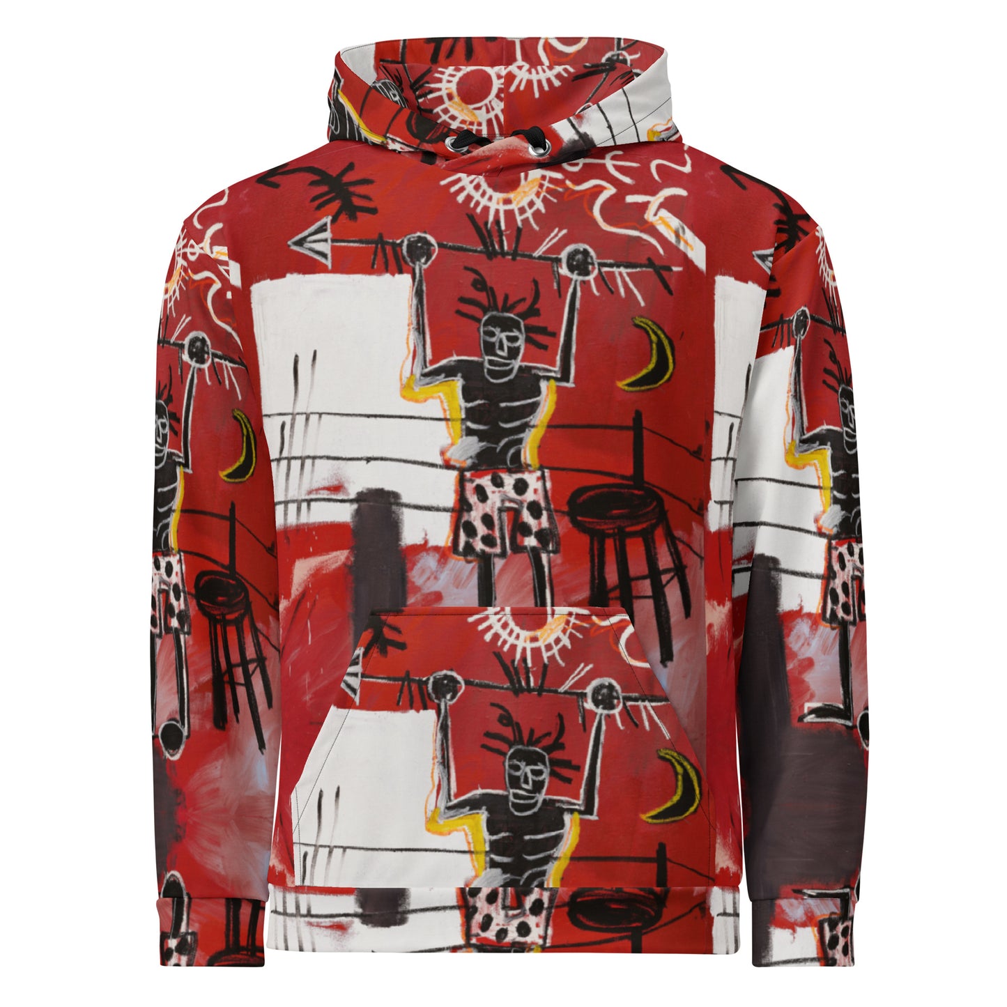 Jean-Michel Basquiat "The Ring" Artwork All Over Printed Red and Black Sweatshirt Hoodie Scattered Streetwear