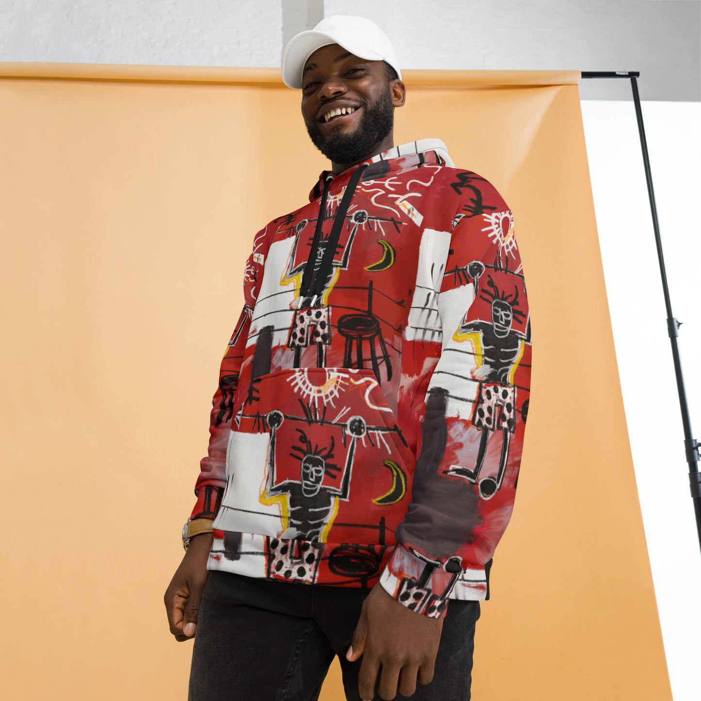 Jean-Michel Basquiat "The Ring" Artwork All Over Printed Red and Black Sweatshirt Hoodie Scattered Streetwear