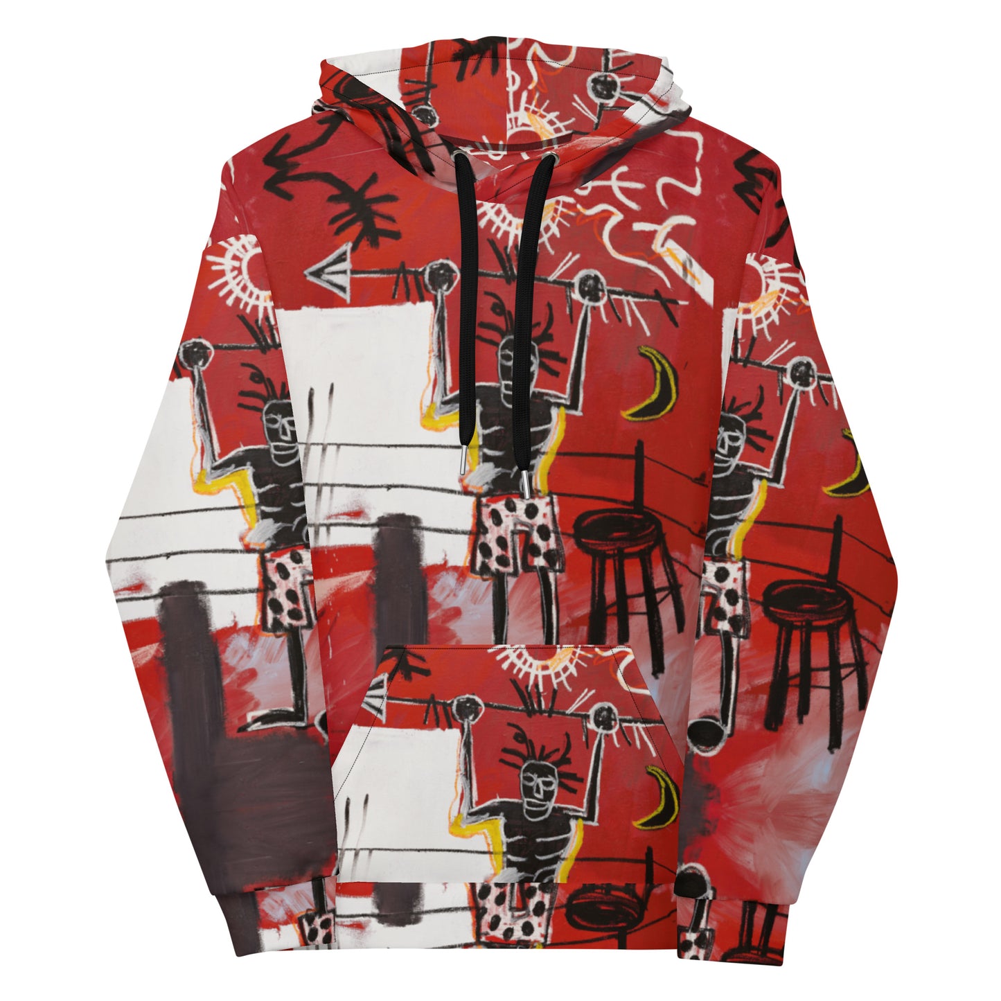 Jean-Michel Basquiat "The Ring" Artwork All Over Printed Red and Black Sweatshirt Hoodie Scattered Streetwear