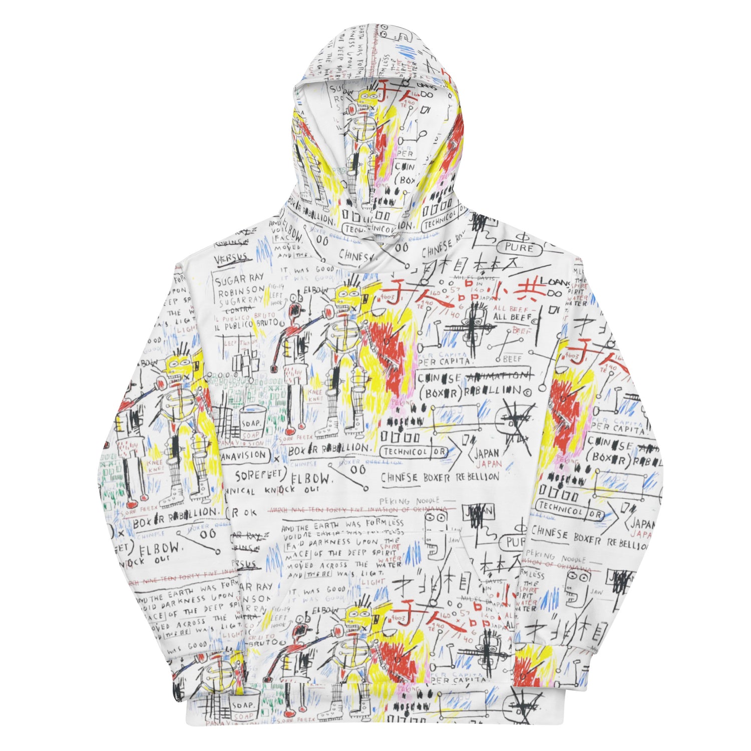 Jean-Michel Basquiat "Boxer Rebellion" Artwork All Over Printed White Sweatshirt Hoodie Scattered Streetwear