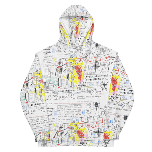 Jean-Michel Basquiat "Boxer Rebellion" Artwork All Over Printed White Sweatshirt Hoodie Scattered Streetwear