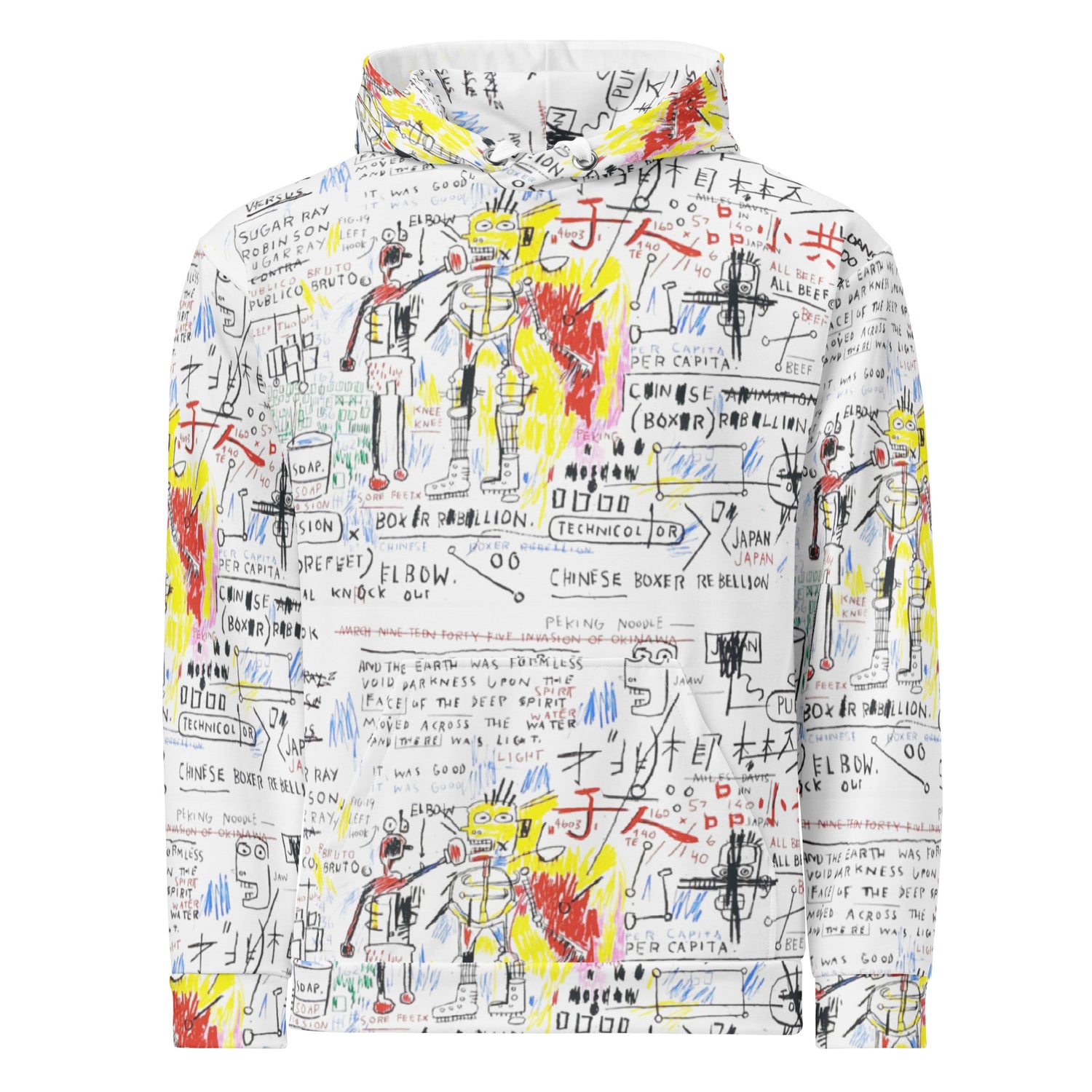 Jean-Michel Basquiat "Boxer Rebellion" Artwork All Over Printed White Sweatshirt Hoodie Scattered Streetwear