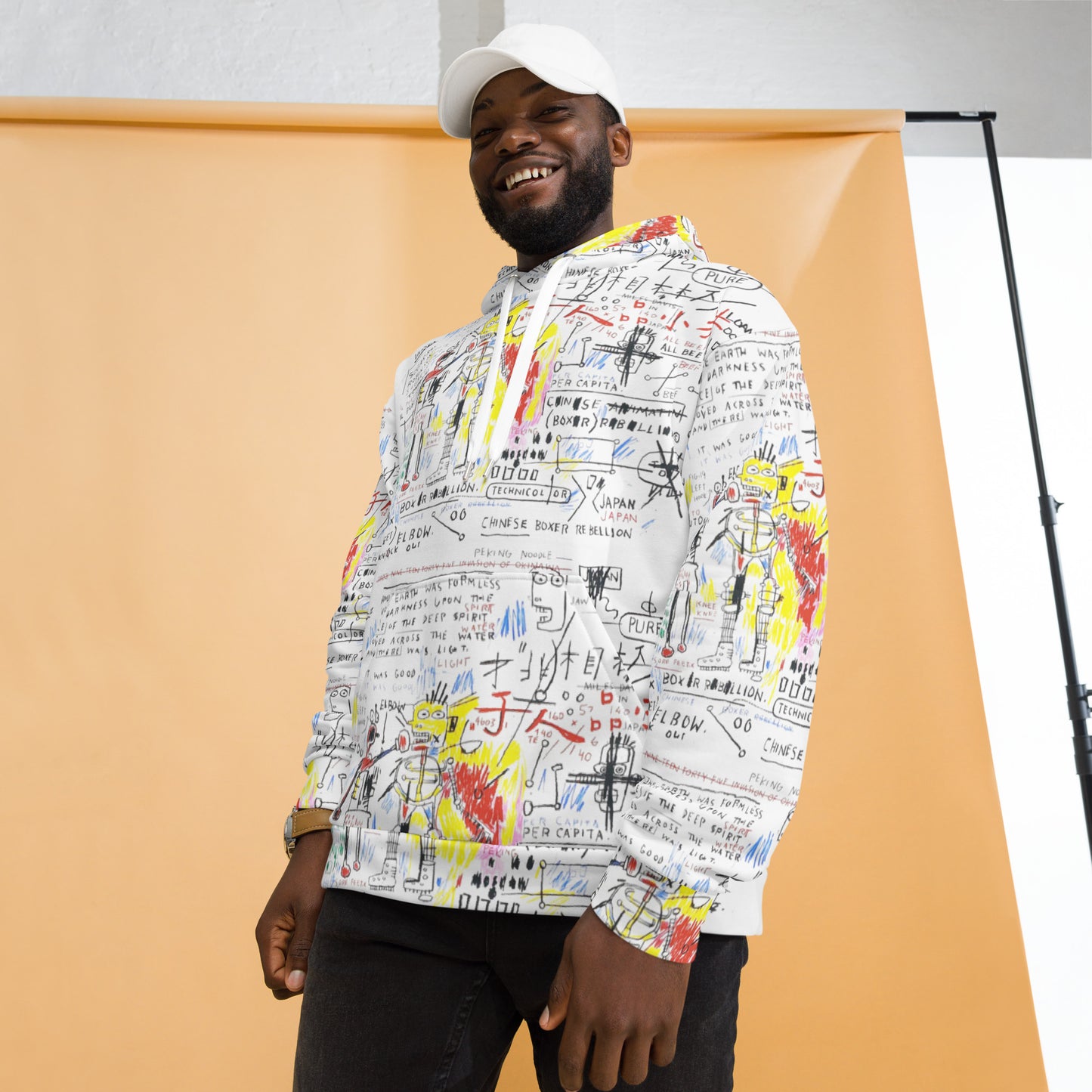 Jean-Michel Basquiat "Boxer Rebellion" Artwork All Over Printed White Sweatshirt Hoodie Scattered Streetwear
