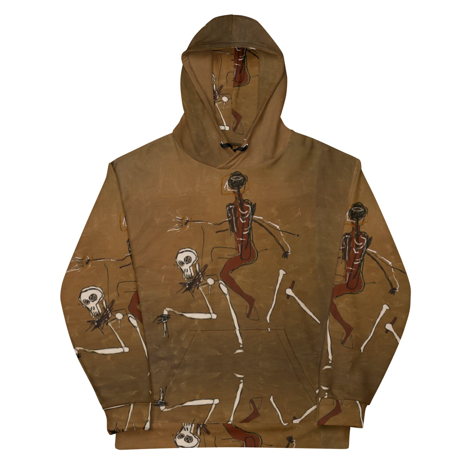 Jean-Michel Basquiat "Riding With Death" Artwork All Over Printed Brown Sweatshirt Hoodie Scattered Streetwear