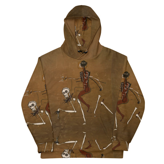 Jean-Michel Basquiat "Riding With Death" Artwork All Over Printed Brown Sweatshirt Hoodie Scattered Streetwear