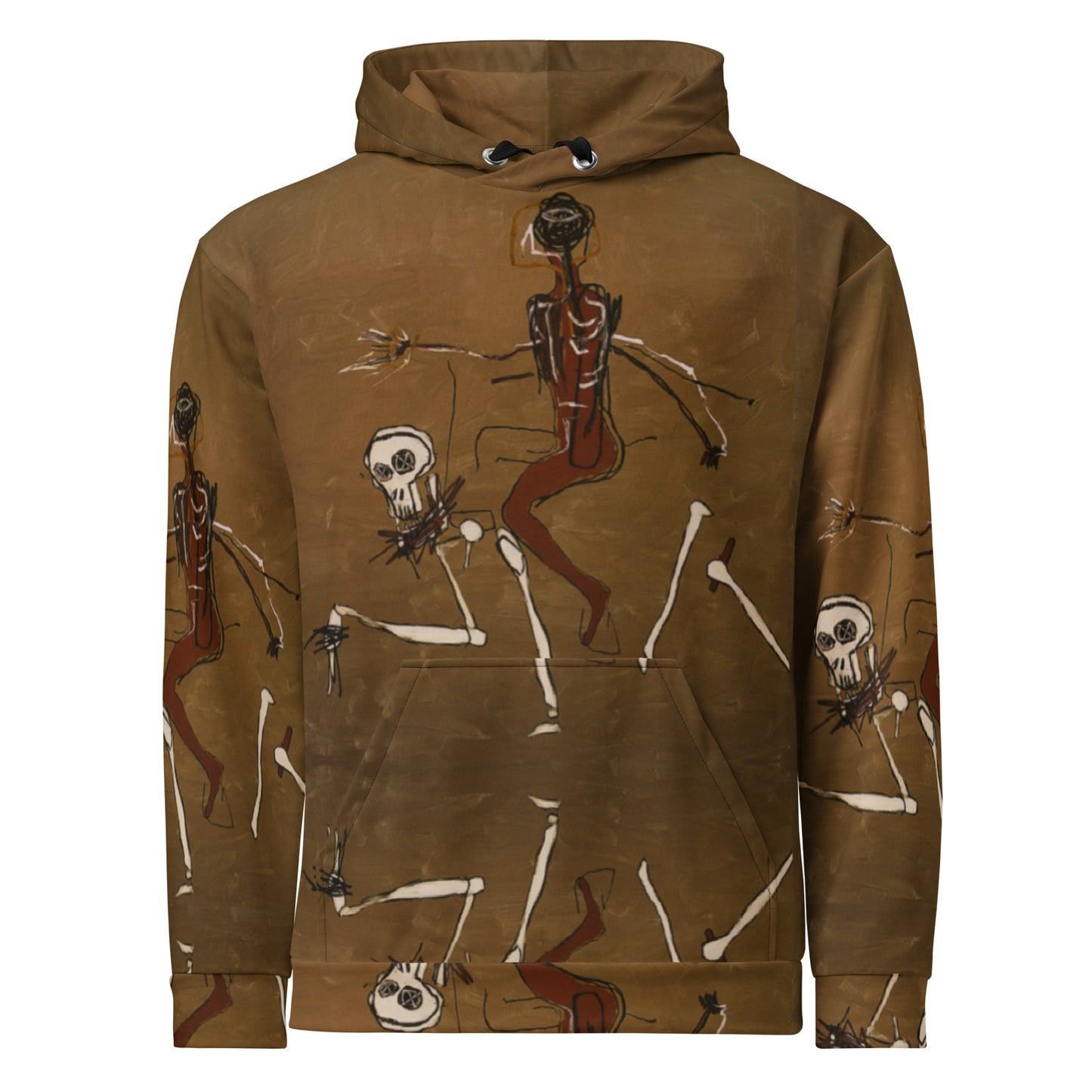 Jean-Michel Basquiat "Riding With Death" Artwork All Over Printed Brown Sweatshirt Hoodie Scattered Streetwear