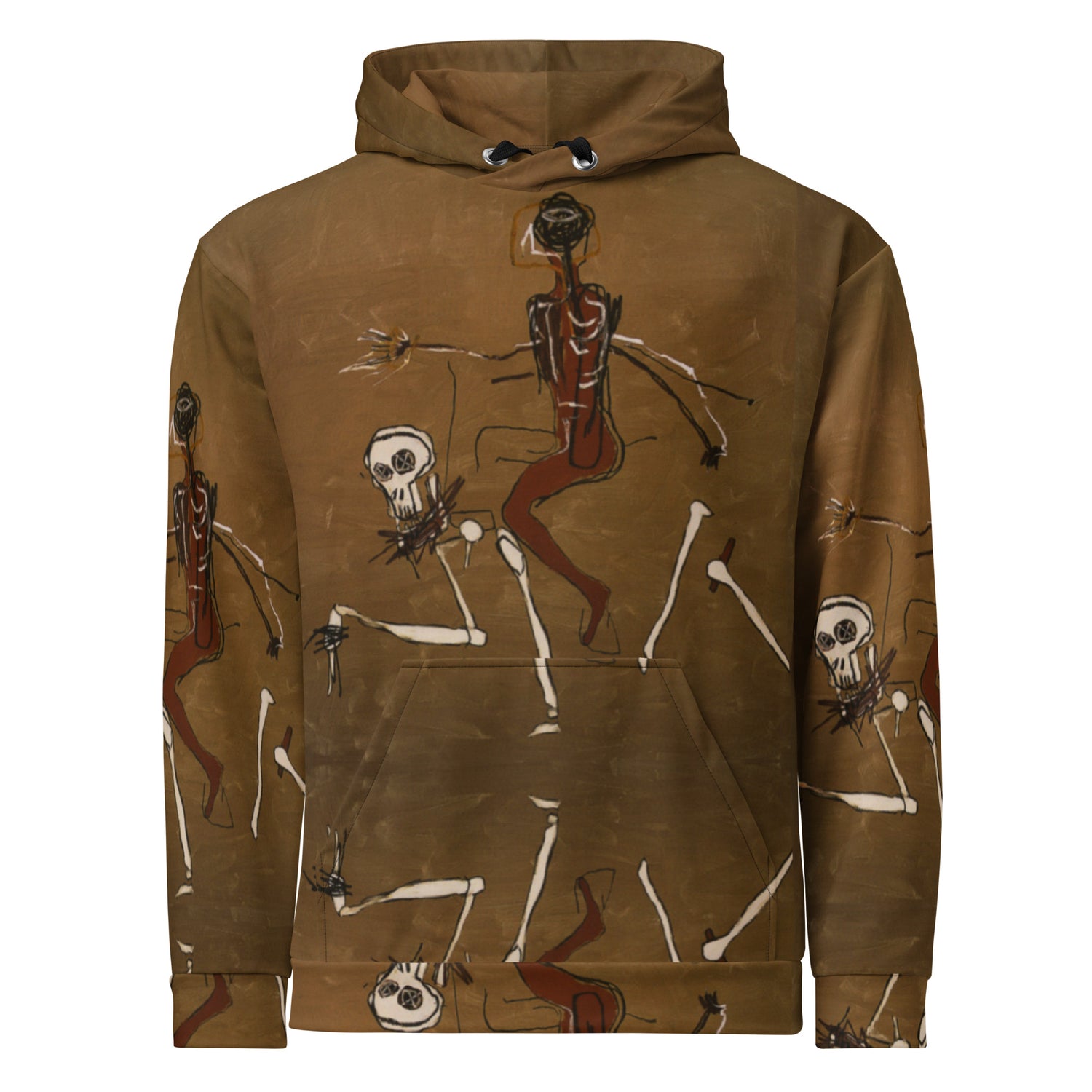 Jean-Michel Basquiat "Riding With Death" Artwork All Over Printed Brown Sweatshirt Hoodie Scattered Streetwear