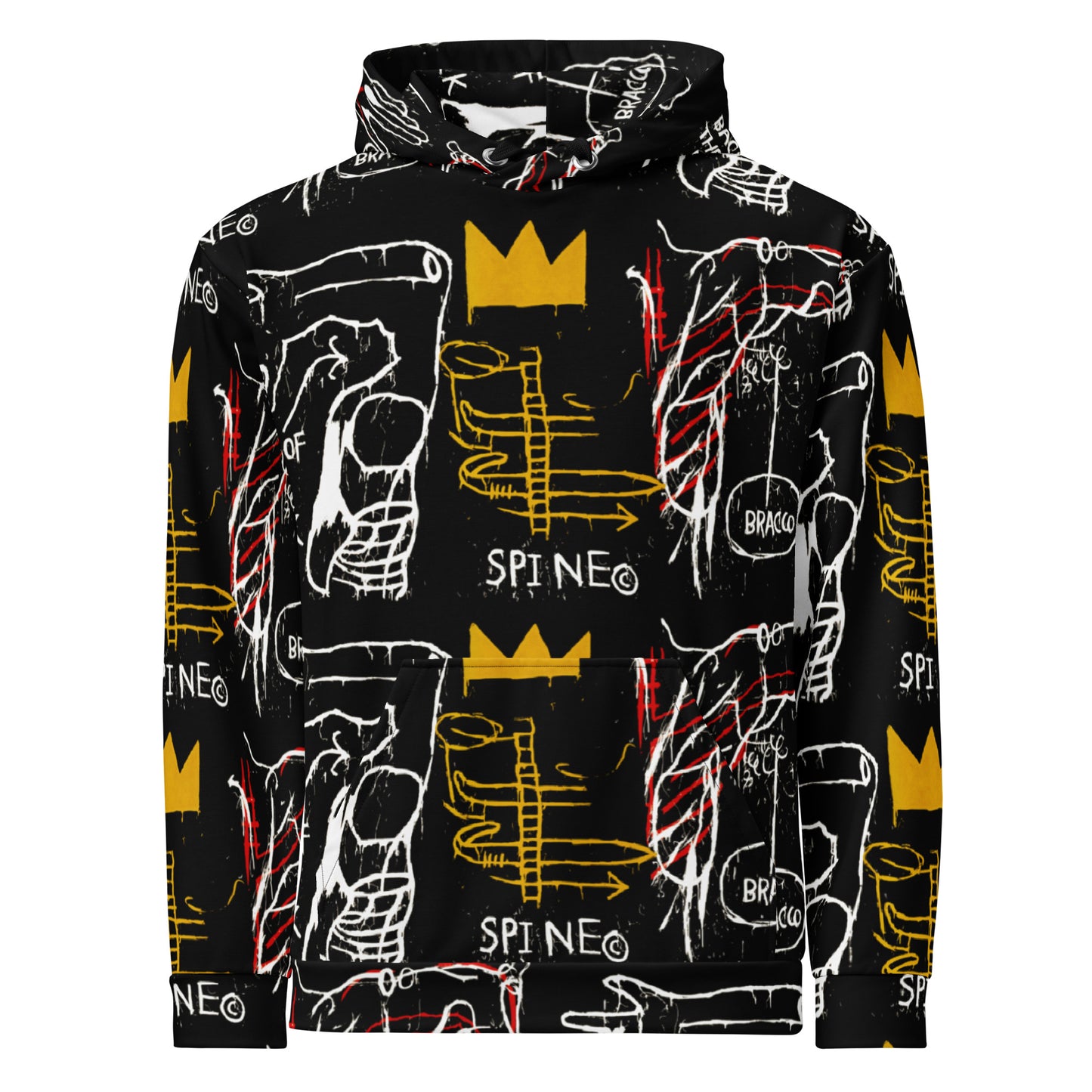 Jean-Michel Basquiat "Back of the Neck" Artwork All Over Printed Black and Yellow Sweatshirt Hoodie Scattered Streetwear