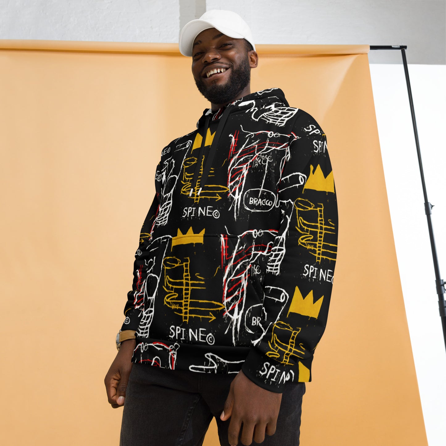 Jean-Michel Basquiat "Back of the Neck" Artwork All Over Printed Black and Yellow Sweatshirt Hoodie Scattered Streetwear