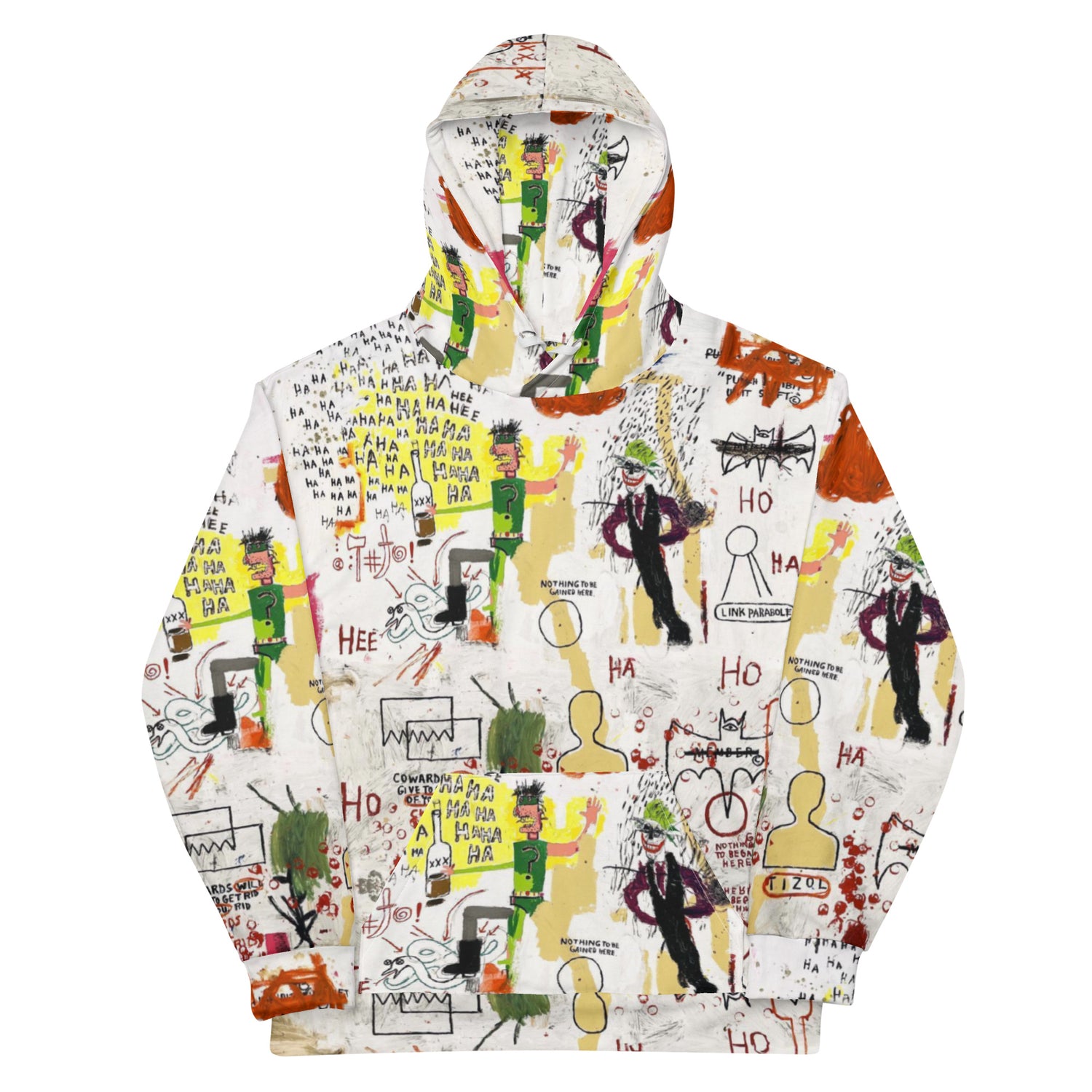 Jean-Michel Basquiat "Riddle Me This Batman" Artwork All Over Printed White Sweatshirt Hoodie Scattered Streetwear