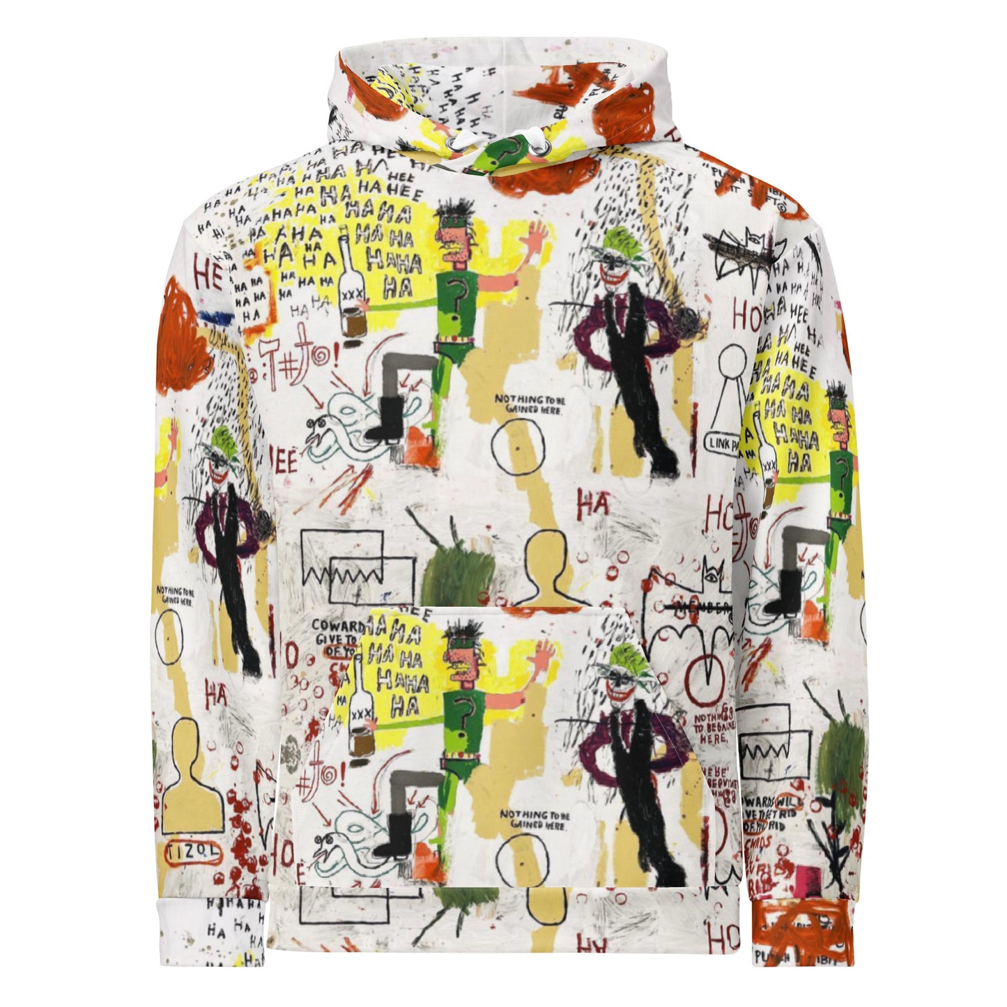 Jean-Michel Basquiat "Riddle Me This Batman" Artwork All Over Printed White Sweatshirt Hoodie Scattered Streetwear