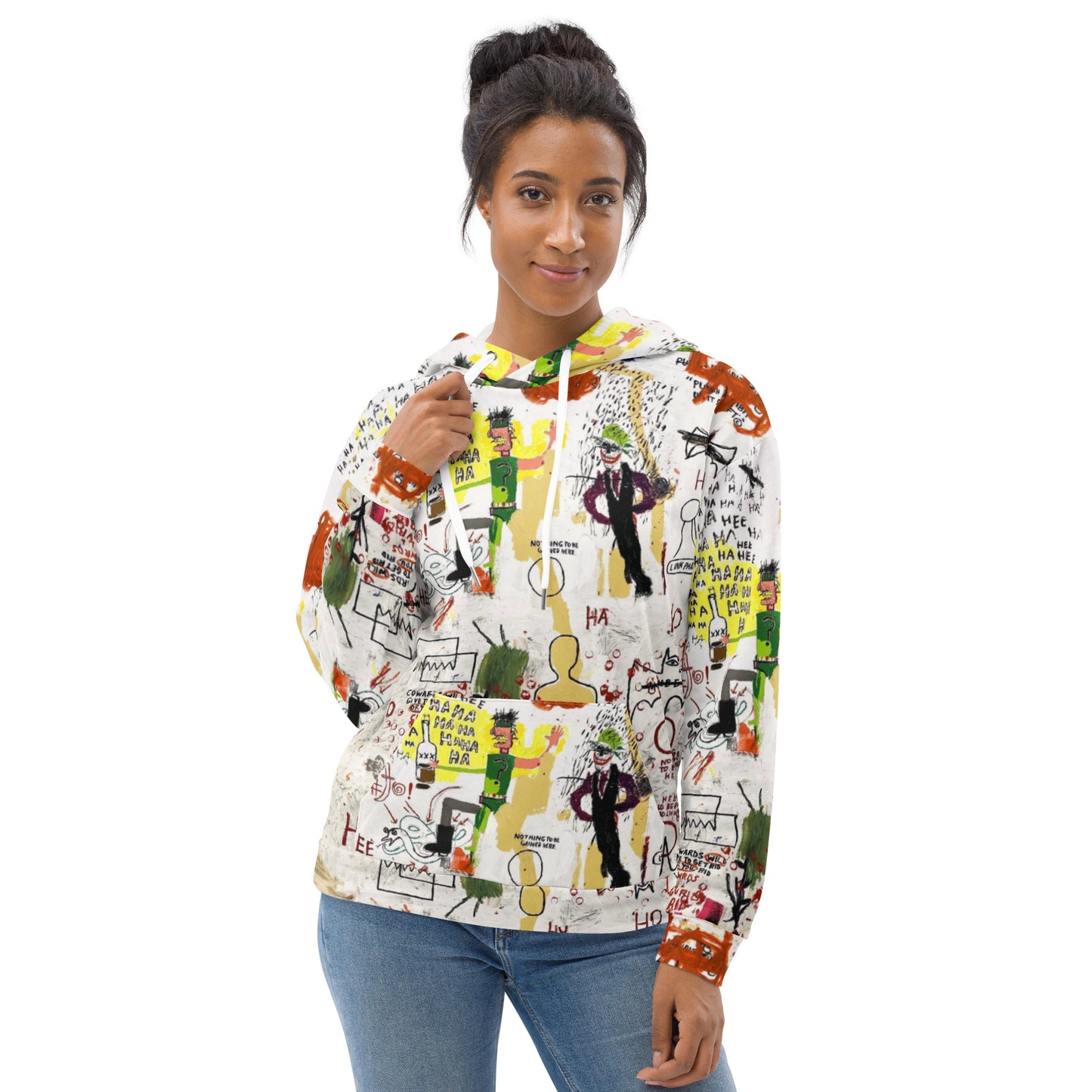 Jean-Michel Basquiat "Riddle Me This Batman" Artwork All Over Printed White Sweatshirt Hoodie Scattered Streetwear