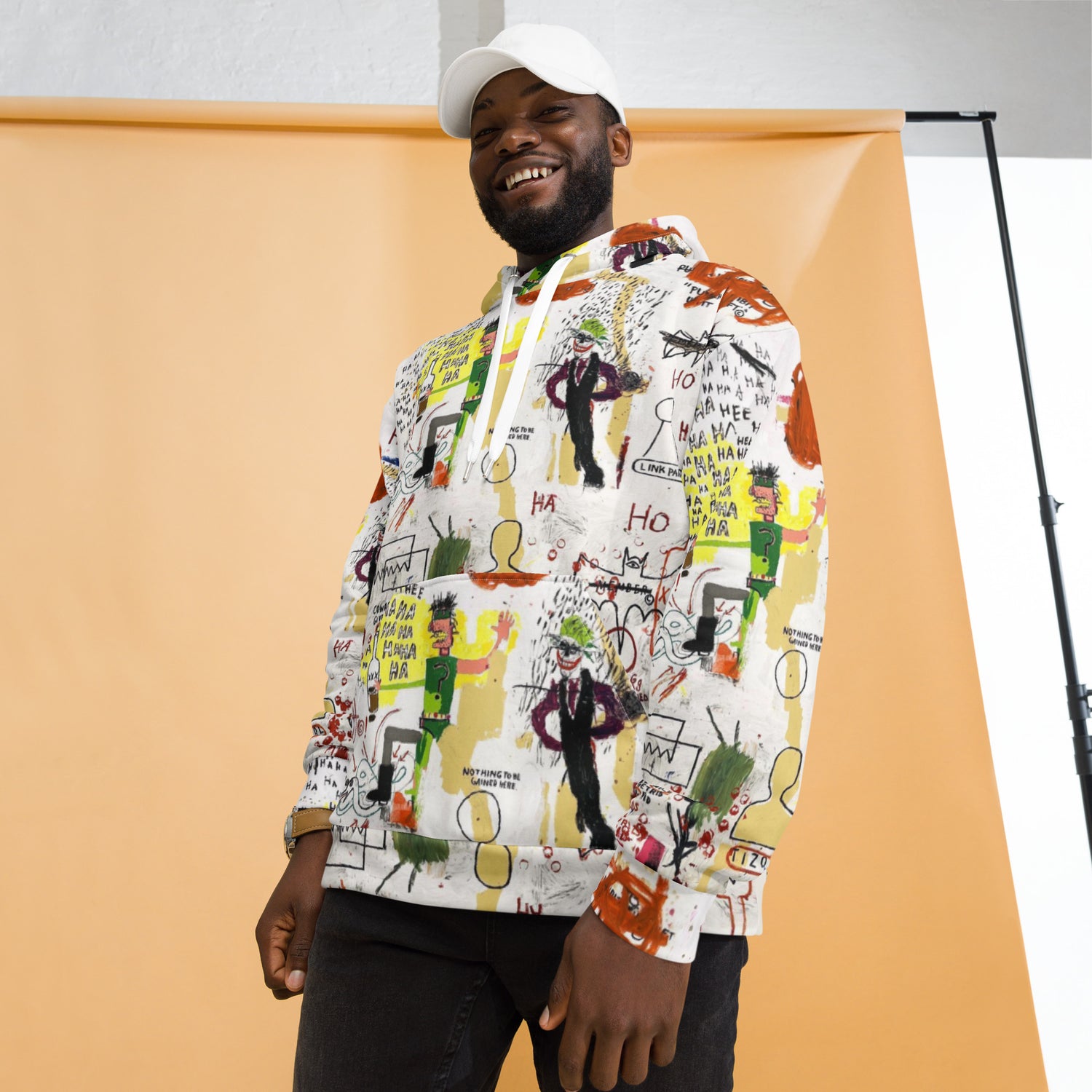 Jean-Michel Basquiat "Riddle Me This Batman" Artwork All Over Printed White Sweatshirt Hoodie Scattered Streetwear