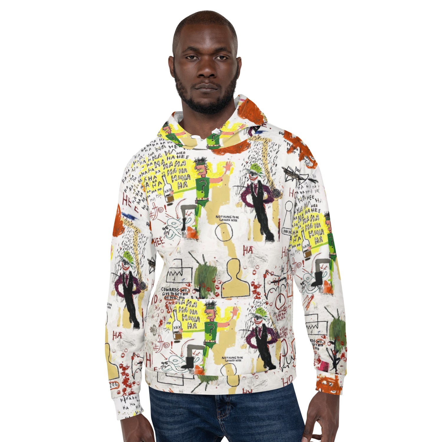 Jean-Michel Basquiat "Riddle Me This Batman" Artwork All Over Printed White Sweatshirt Hoodie Scattered Streetwear