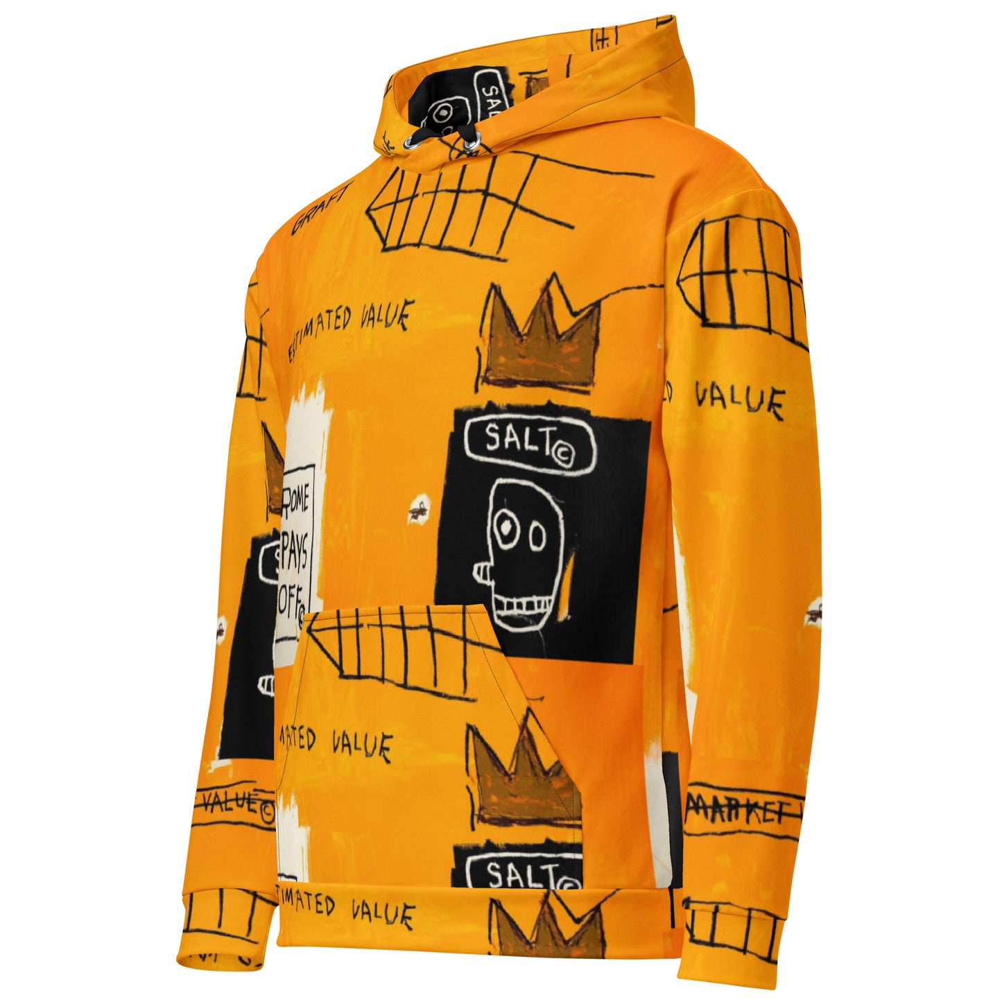 Jean-Michel Basquiat "Rome Pays Off" Artwork Printed Sweatshirt Orange Hoodie Scattered Streetwear