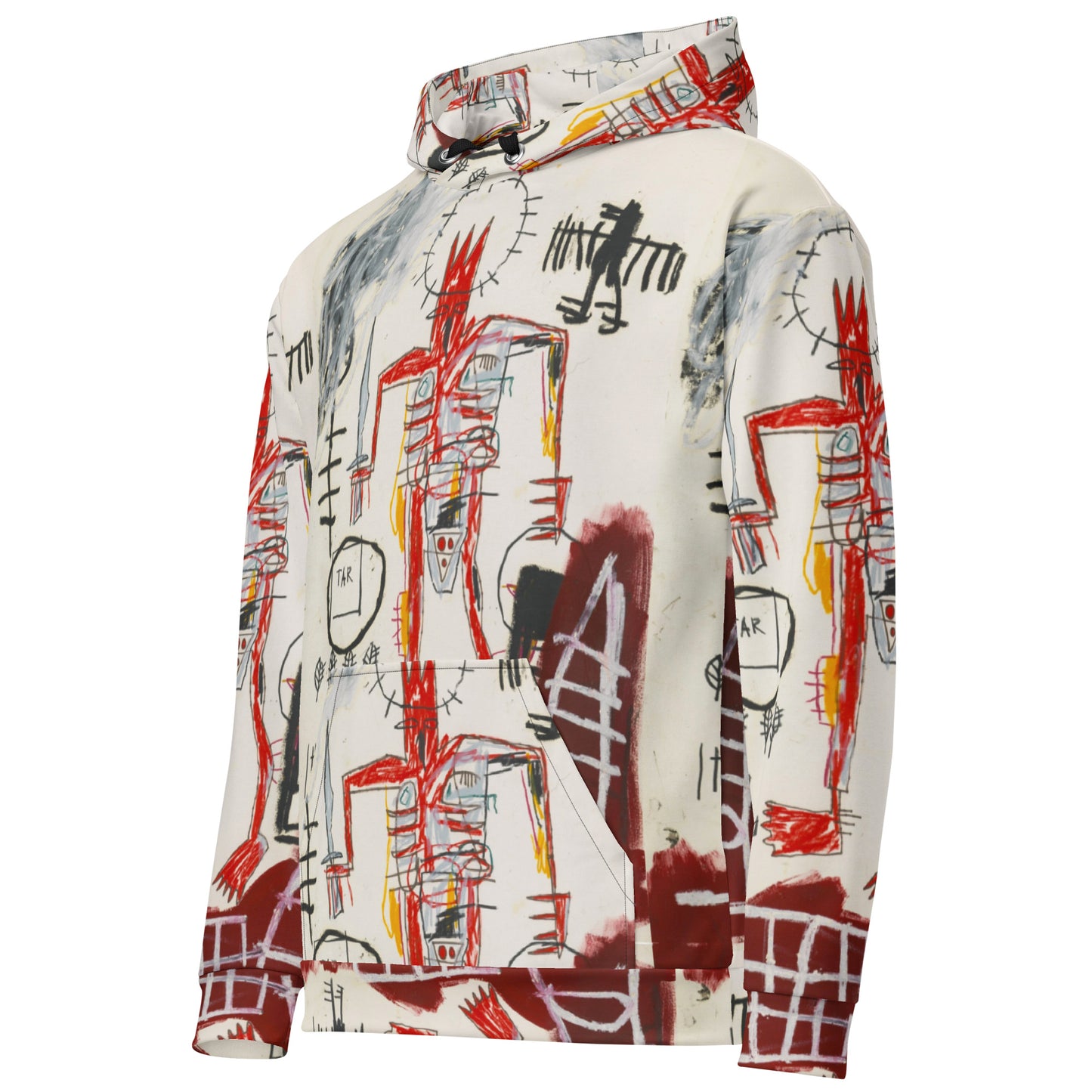 Jean-Michel Basquiat "Untitled" Artwork All Over Printed White and Red Sweatshirt Hoodie Scattered Streetwear