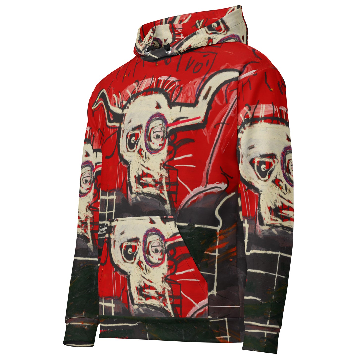 Jean-Michel Basquiat "Cabra" Artwork All Over Printed Red and Black Sweatshirt Hoodie Scattered Streetwear