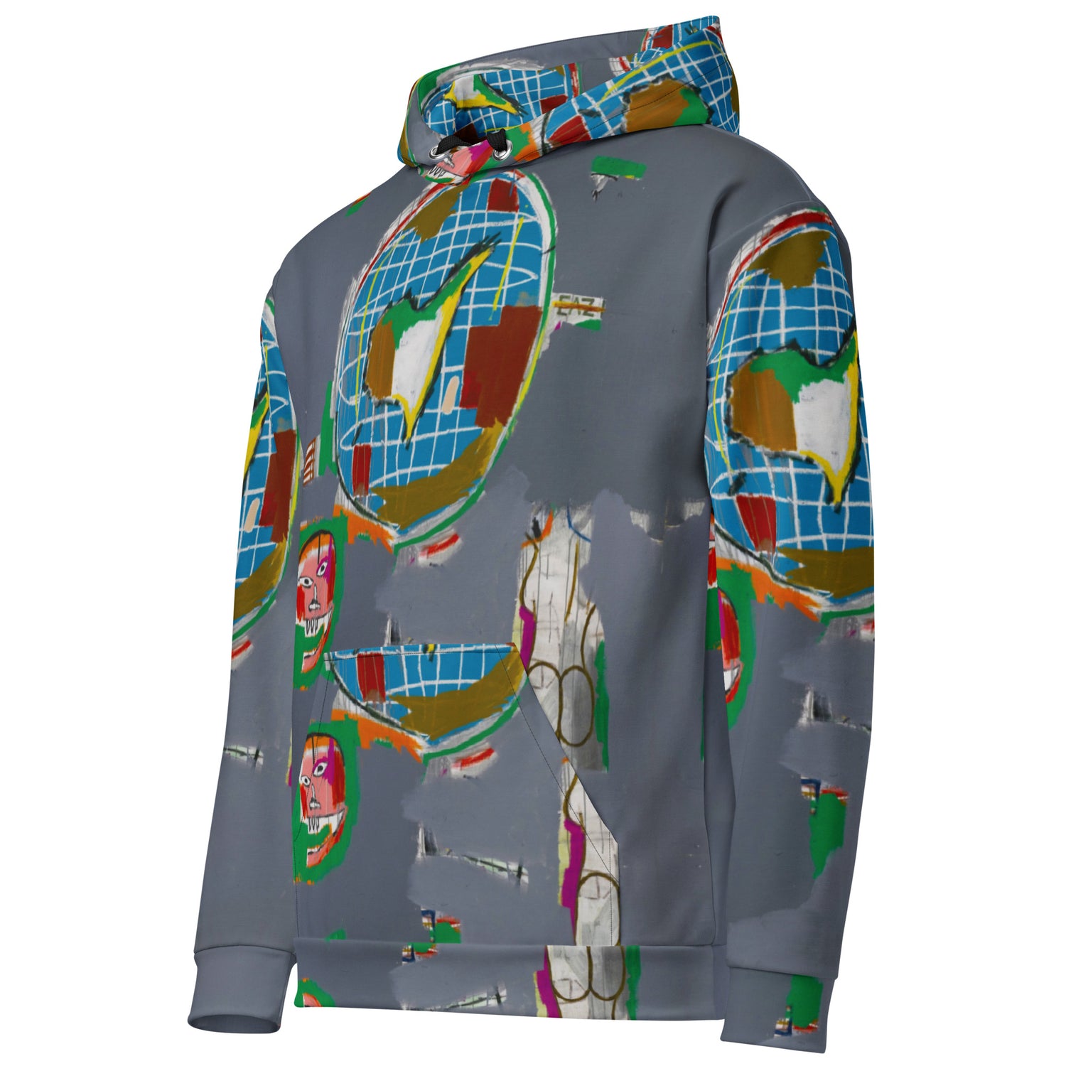 Jean-Michel Basquiat "At Large" Globe Artwork All Over Printed Grey Sweatshirt Hoodie Scattered Streetwear