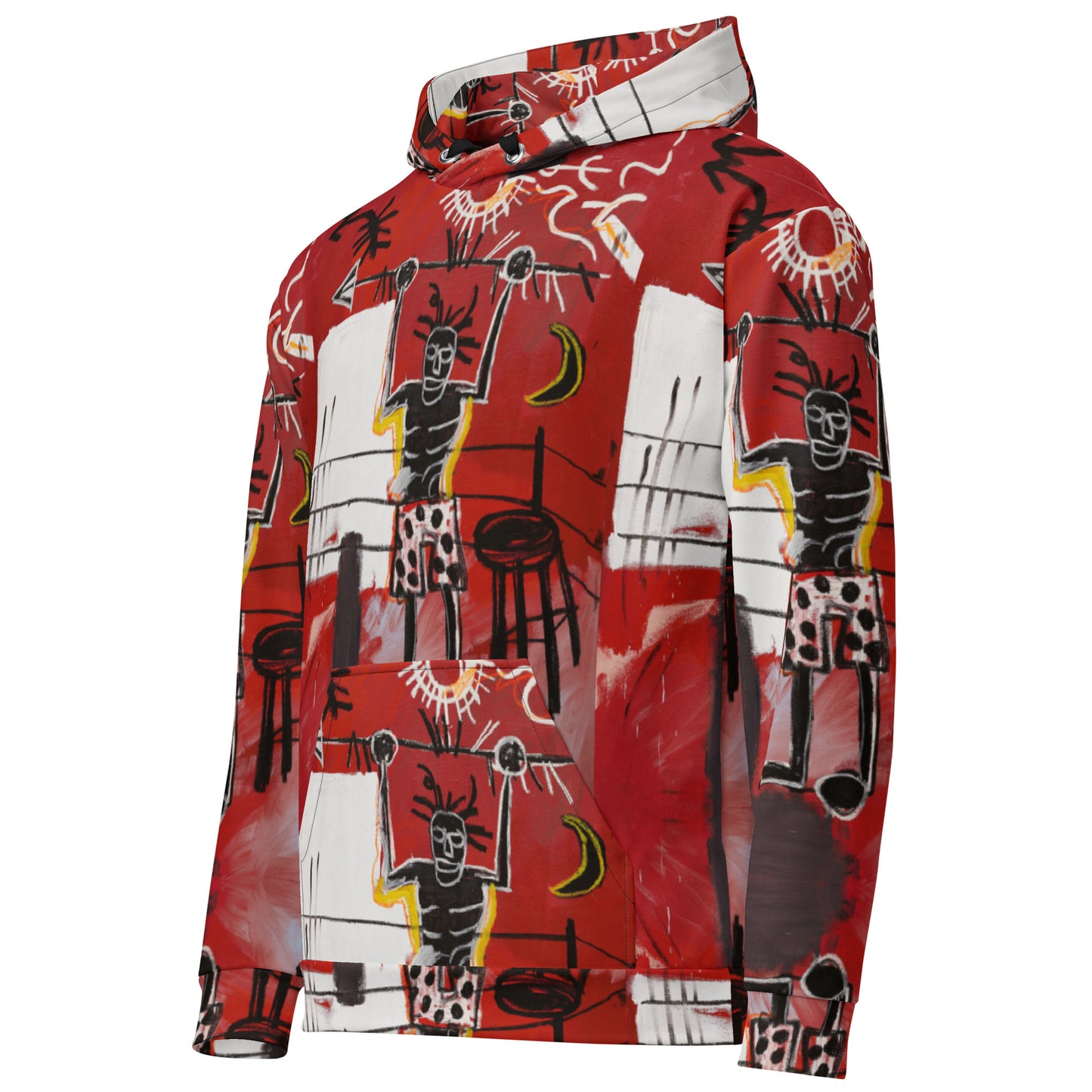 Jean-Michel Basquiat "The Ring" Artwork All Over Printed Red and Black Sweatshirt Hoodie Scattered Streetwear