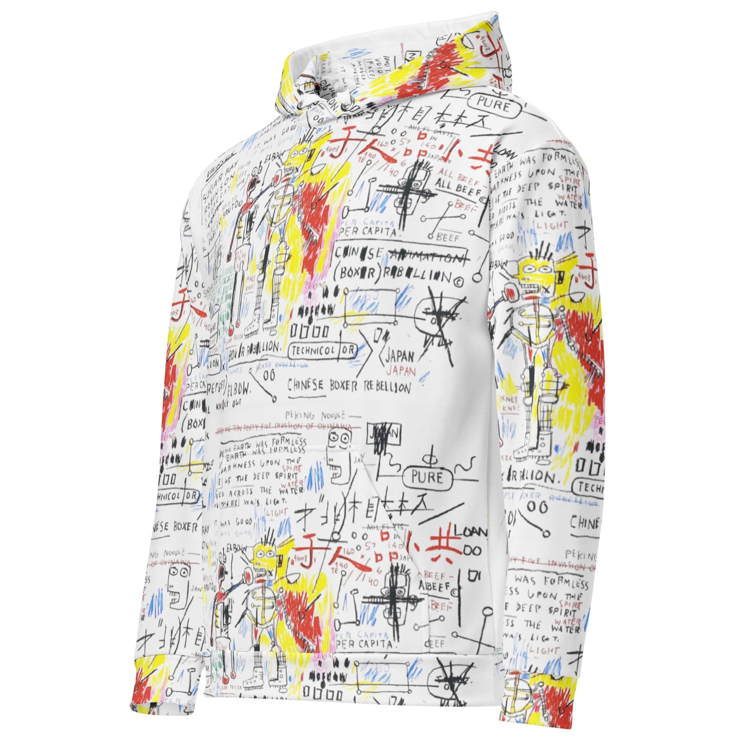 Jean-Michel Basquiat "Boxer Rebellion" Artwork All Over Printed White Sweatshirt Hoodie Scattered Streetwear